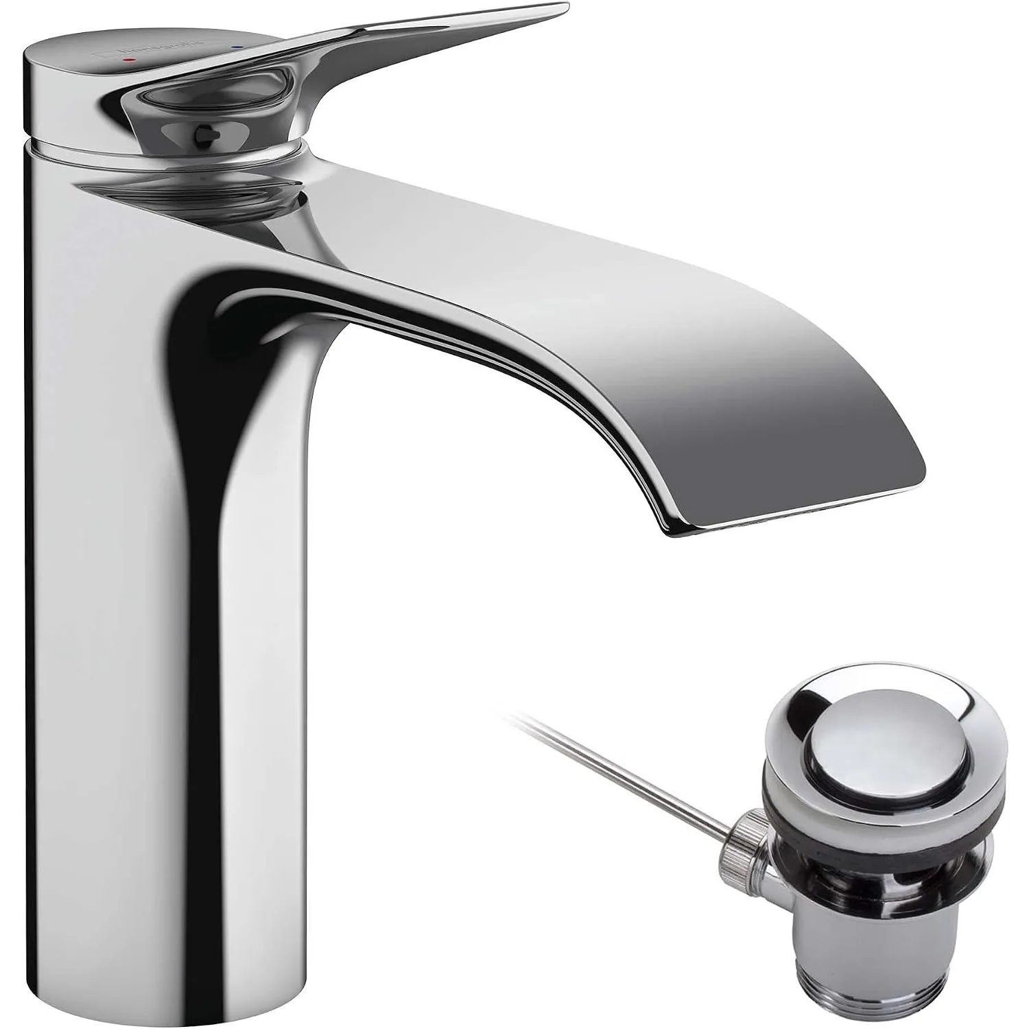 hansgrohe Vivenis - Waschtischarmatur mit Zugstangen-Ablauf, Wasserhahn Bad mit Auslauf Höhe 110 mm, Mischbatterie Wasc…