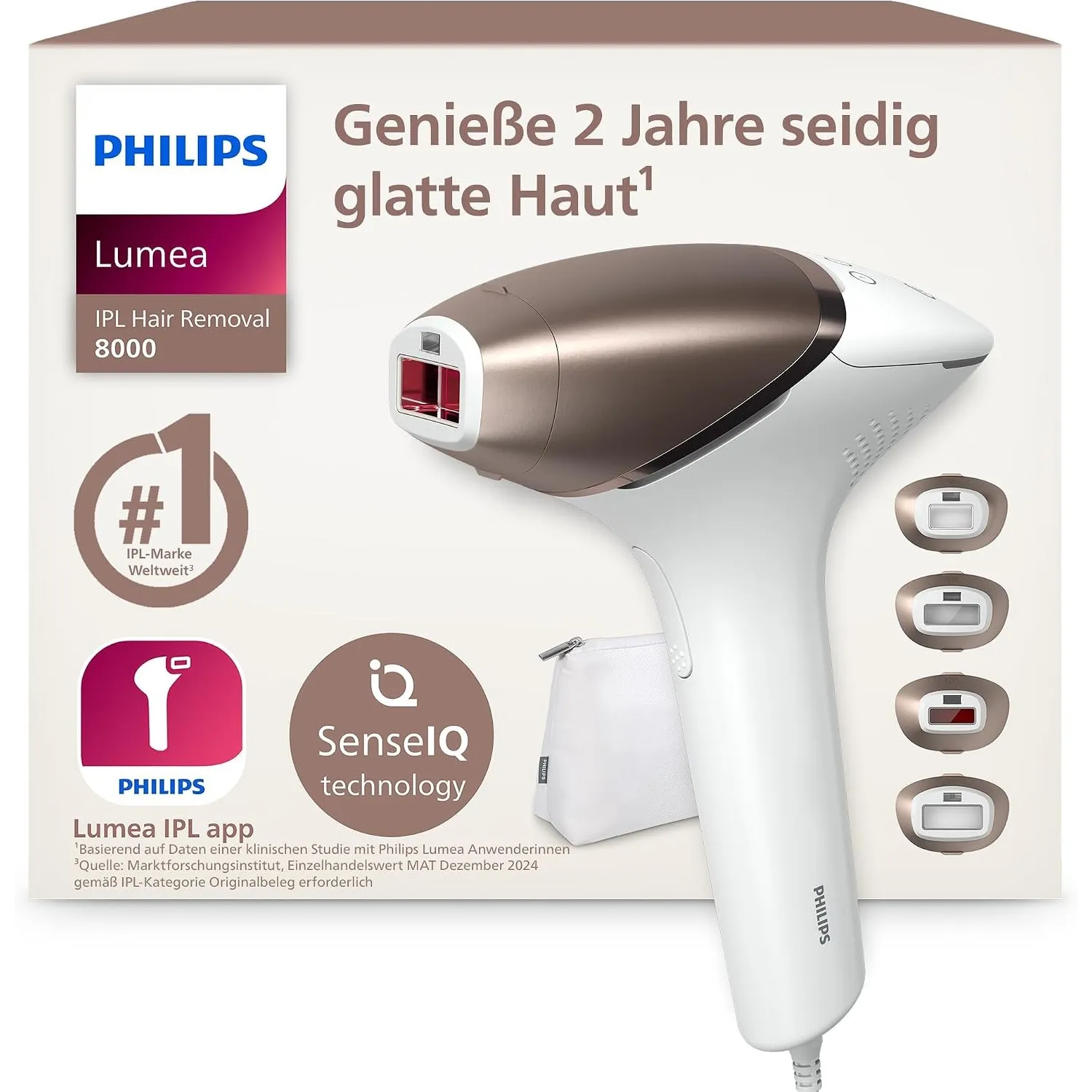 Philips Lumea IPL 8000 Series - IPL Geräte Haarentfernung für bis zu 2 Jahre seidig-glatte Haut¹ mit 4 Aufsätzen für Kö…