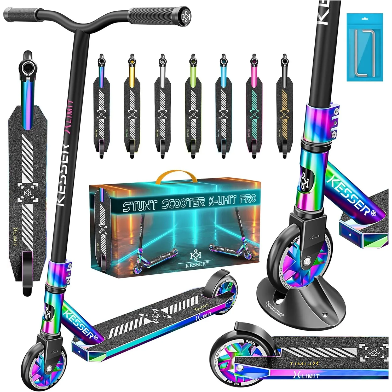 KESSER® Stunt Scooter X-Limit-Pro 360° Lenkung Funscooter Stuntscooter mit Ständer ABEC 9 Kugellagern, 110mm PU Räder, …