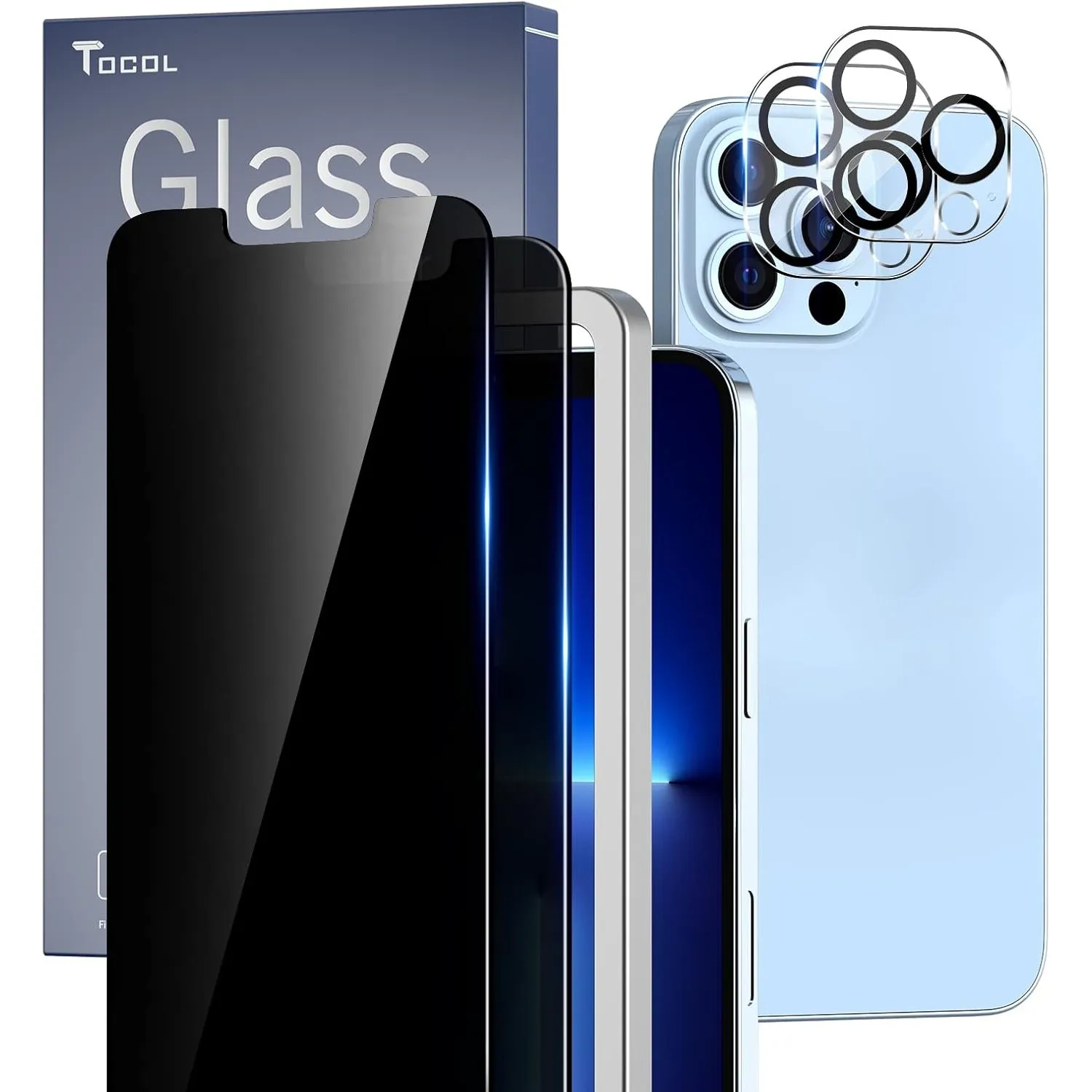 TOCOL 4 Stück für iPhone 13 Pro Max: 2 Sichtschutz aus gehärtetem Glas + 2 Kameralinsenschutz, blasenfrei, Härtegrad 9H…