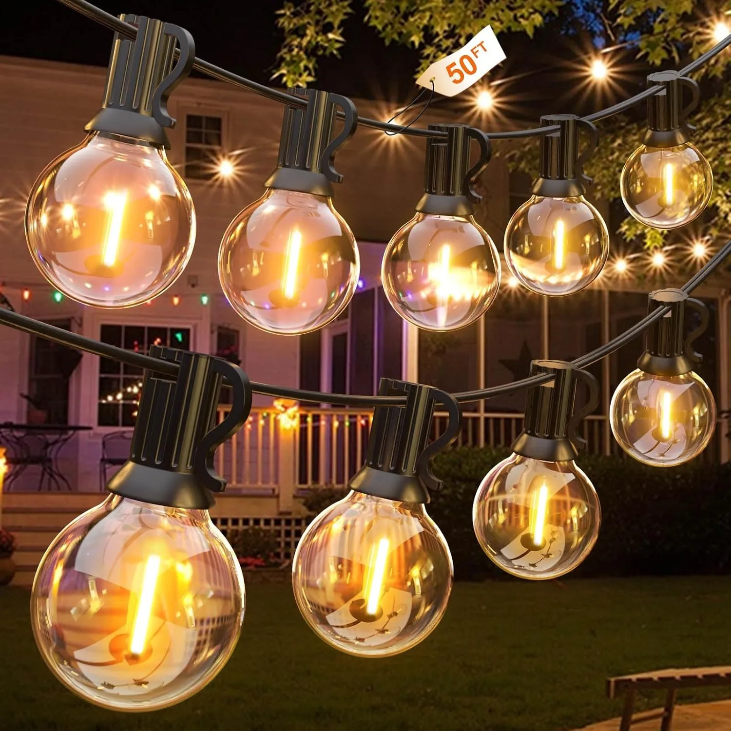 GLUROO 15M LED Lichterkette Außen,Lichterkette Glühbirnen Aussen mit 26 Bruchsicheren Kunststoff G40 Glühbirnens, Wasse…