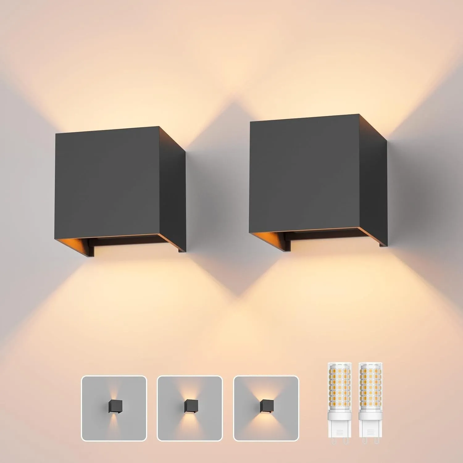 Klighten 2 Stücke Aussenlampe mit Austauschbarer G9 Lampe 3000K, Dunkelgrau