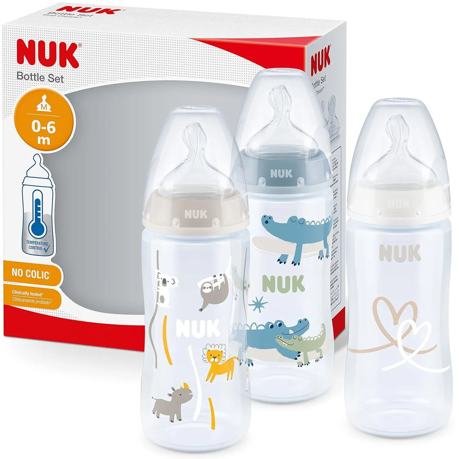 NUK First Choice+ Babyflasche im Set | 0–6 Monate | Temperature Control Anzeige | 300 ml | Anti-Colic-Ventil | Trinksau…