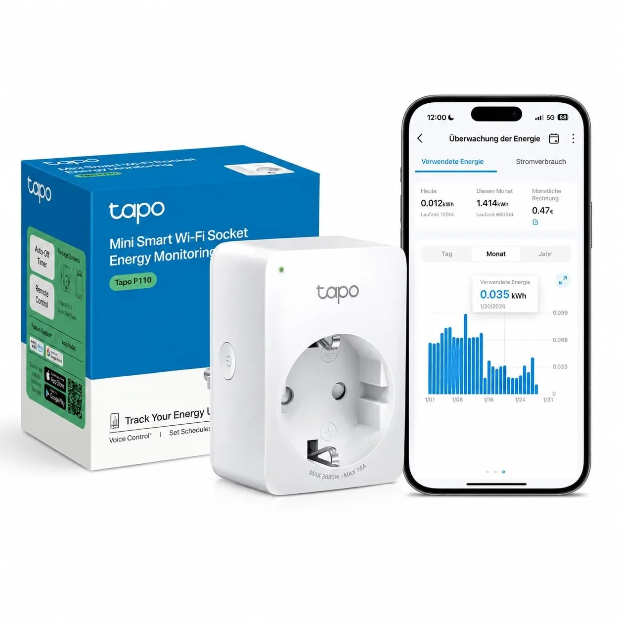 TP-Link Tapo Smart WLAN Steckdose P110 mit Energieverbrauchskontrolle, Smart Home Alexa funktioniert mit Google Home, S…
