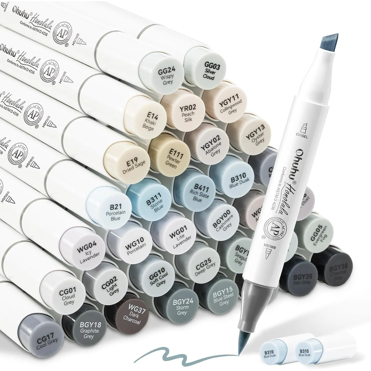 Ohuhu Marker Stifte Set, Greytone Pinsel Marker Stift Doppelseitige Farbspitz Chisel Alkoholmarker für Comics Manga Pin…