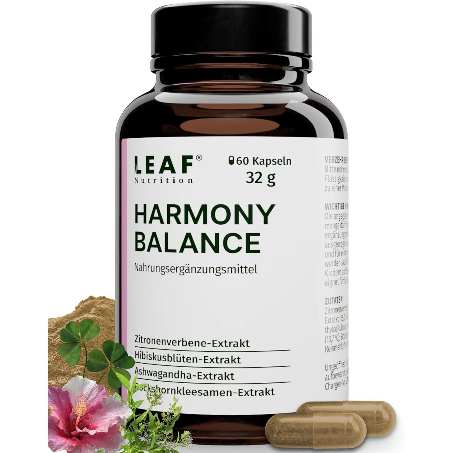 LEAF HARMONY BALANCE Kapseln Frauen – Meno Komplex Wechseljahre mit Ashwagandha, Zitronenverbene, Vitamin B6 zur Reguli…