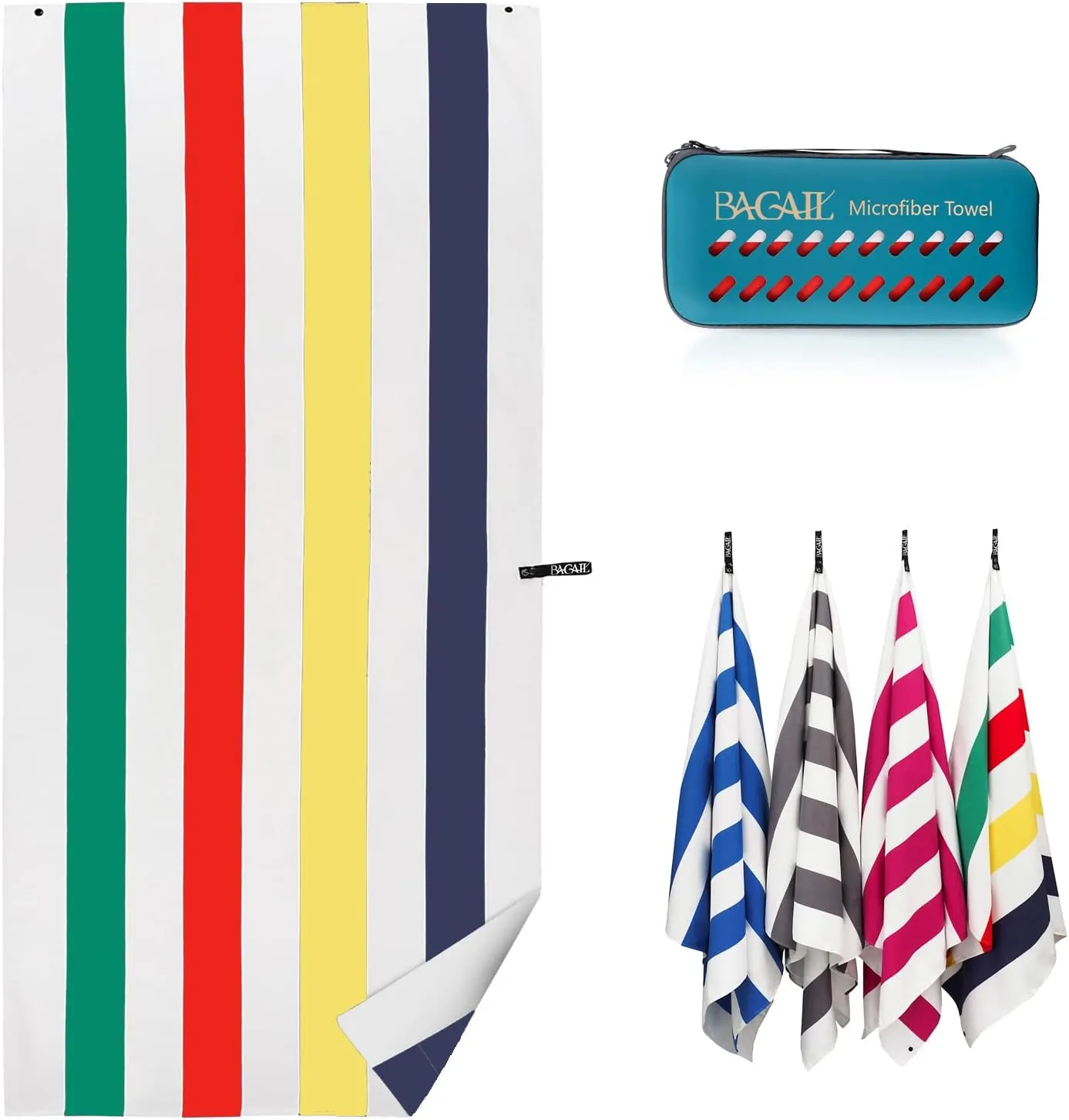 BAGAIL Beach Towel - Super Absorbent, Quick Drying, Sand-Free - Compact, Lightweight - Includes Portable EVA Case - Mic…