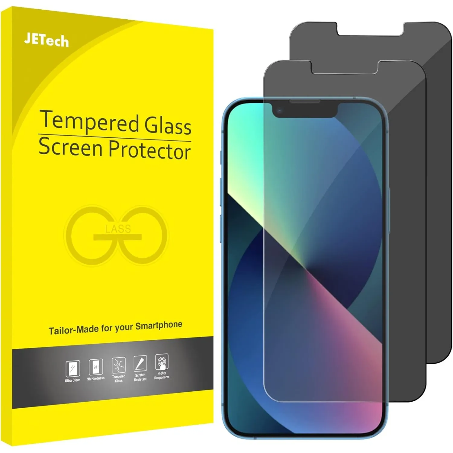 JETech Sichtschutz Schutzfolie für iPhone 13/13 Pro, 2 Stück | Anti-Spy Blickschutz Gehärtetes Glas Schutzfolie