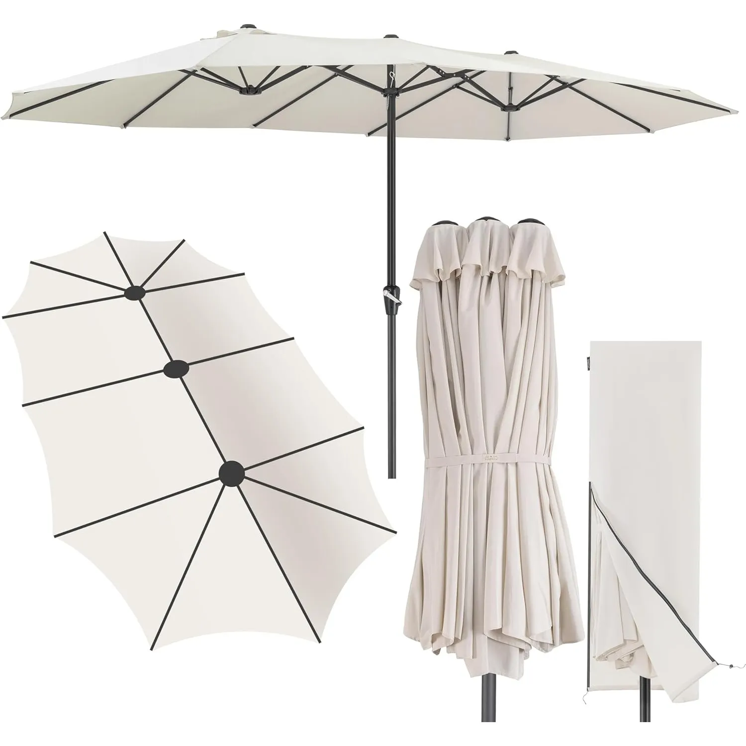 Kingsleeve Sonnenschirm 460x270 cm | UV Schutz 80+, Creme, Doppelt, XXL, Kurbel, inklusive Schutzhülle, Groß, Garten, T…