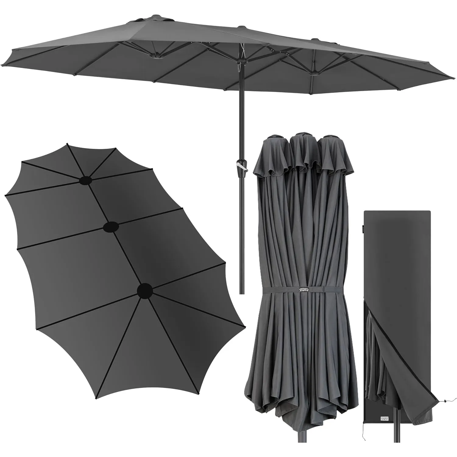 Kingsleeve Sonnenschirm 460x270 cm | UV Schutz 80+, Anthrazit, Doppelt, XXL, Kurbel, inklusive Schutzhülle, Groß, Garte…