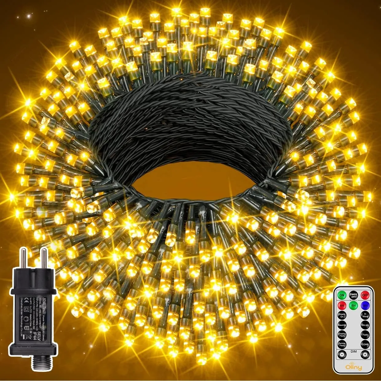 Ollny Lichterkette Außen 40m 400 LED Warmweiß mit Fernbedienung & Timer