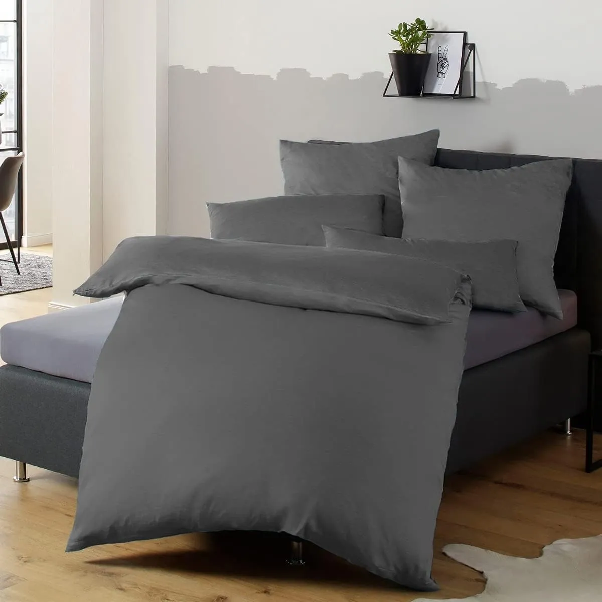 Soifox Bettwäsche 155x220 Anthrazit bettwäsche-Sets aus Mikrofaser bügelfrei & knitterfrei - 1 mal Bettbezug + 1 mal 80…