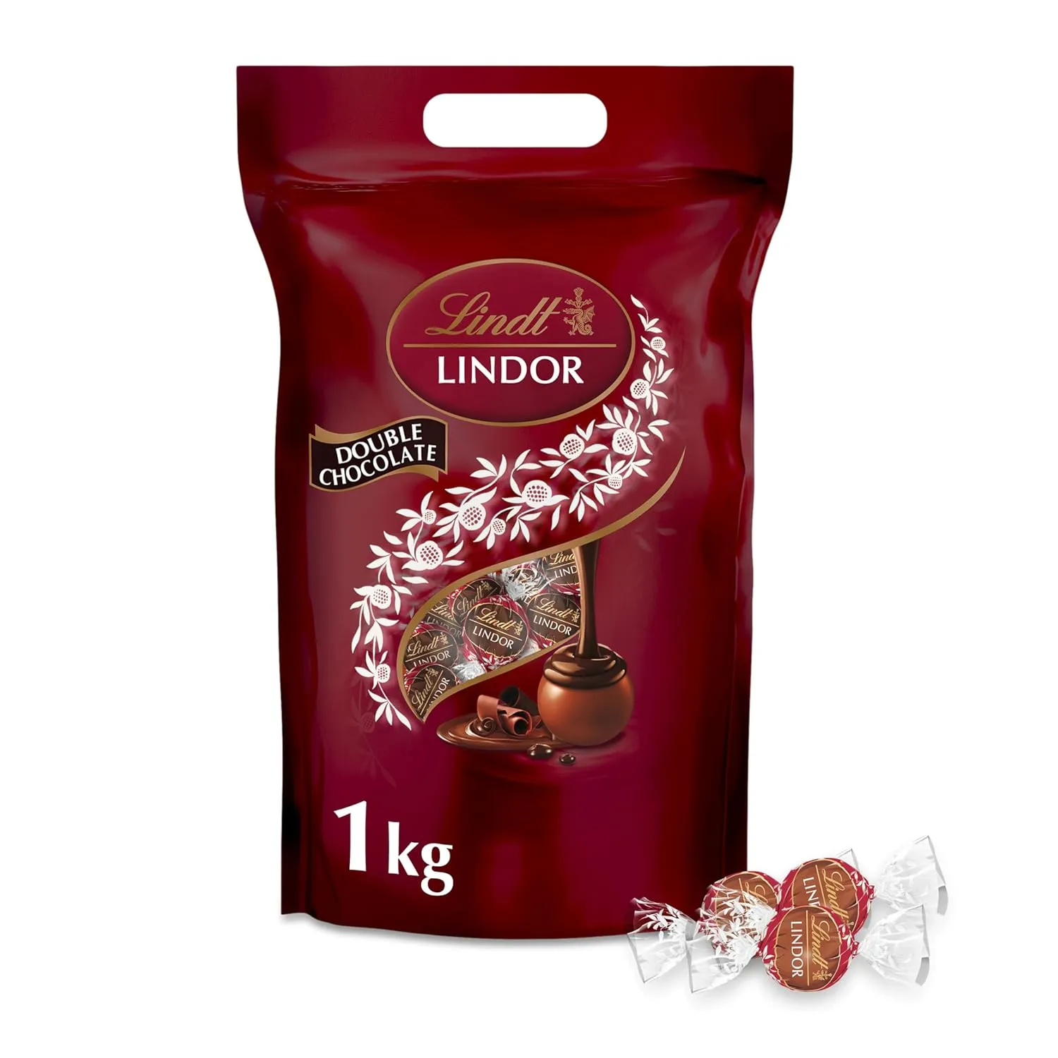 Lindt LINDOR Schokoladen Kugeln Double Chocolate | 1 kg Beutel, wiederverschließbar | ca. 80 Milch-Schokolade mit dunkl…