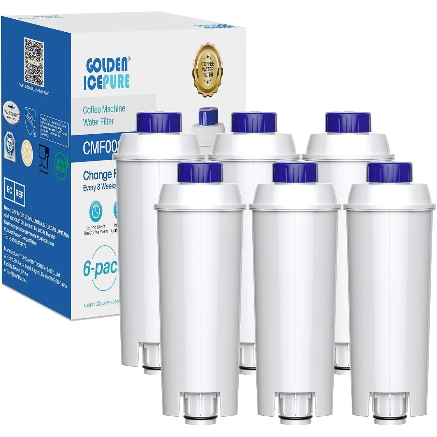 GOLDEN ICEPURE Ersatz für De'Longhi Wasserfilter DLSC002, 6er Pack