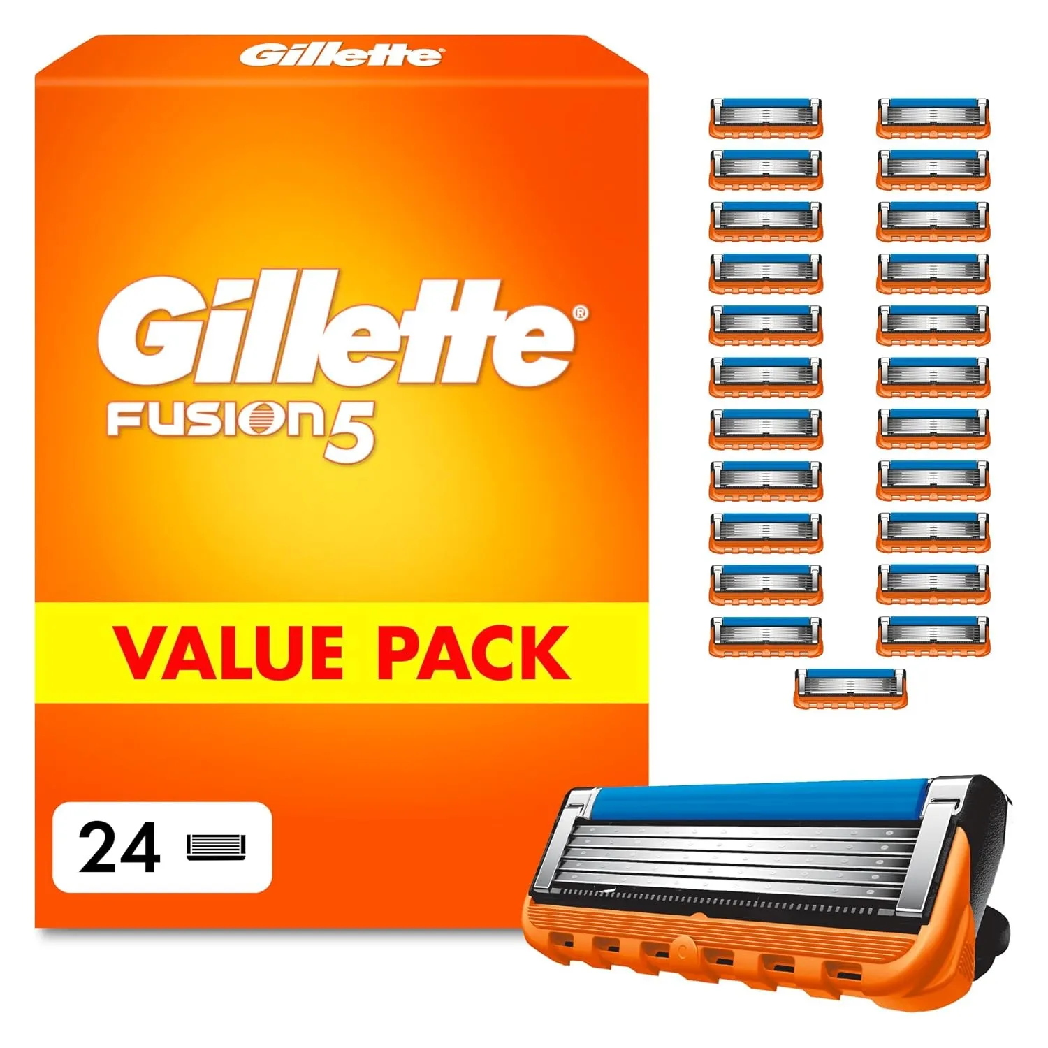 Gillette Fusion 5 Klingen Herren, 24 Original Rasierklingen, Orange