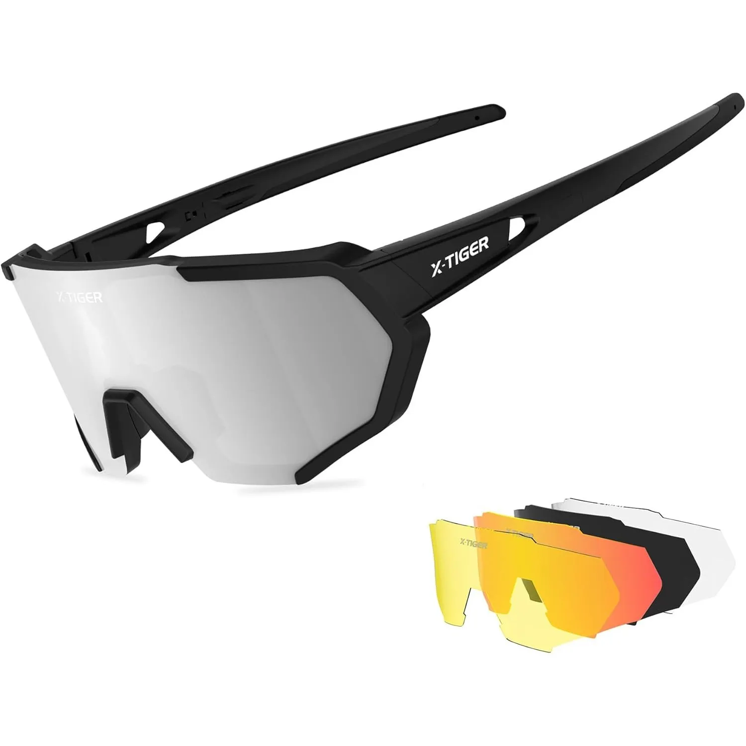 X-TIGER Fahrradbrille, Herren Damen Sportbrille, UV400 mit 5 Wechselgläser,Starker TR90 Frame, mit Montierbarem Brillen…