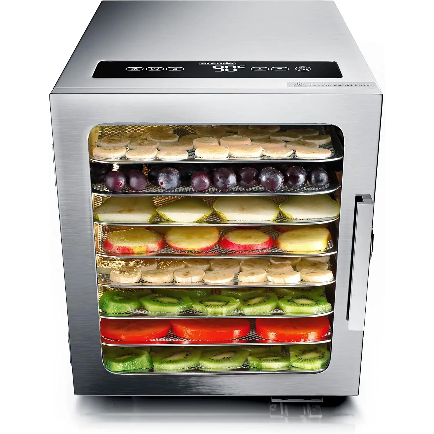 Arendo - Edelstahl Dörrautomat 8 fach - 500 Watt mit Temperaturregler - Dörrgerät für Lebensmittel Fleisch Früchte Obst…