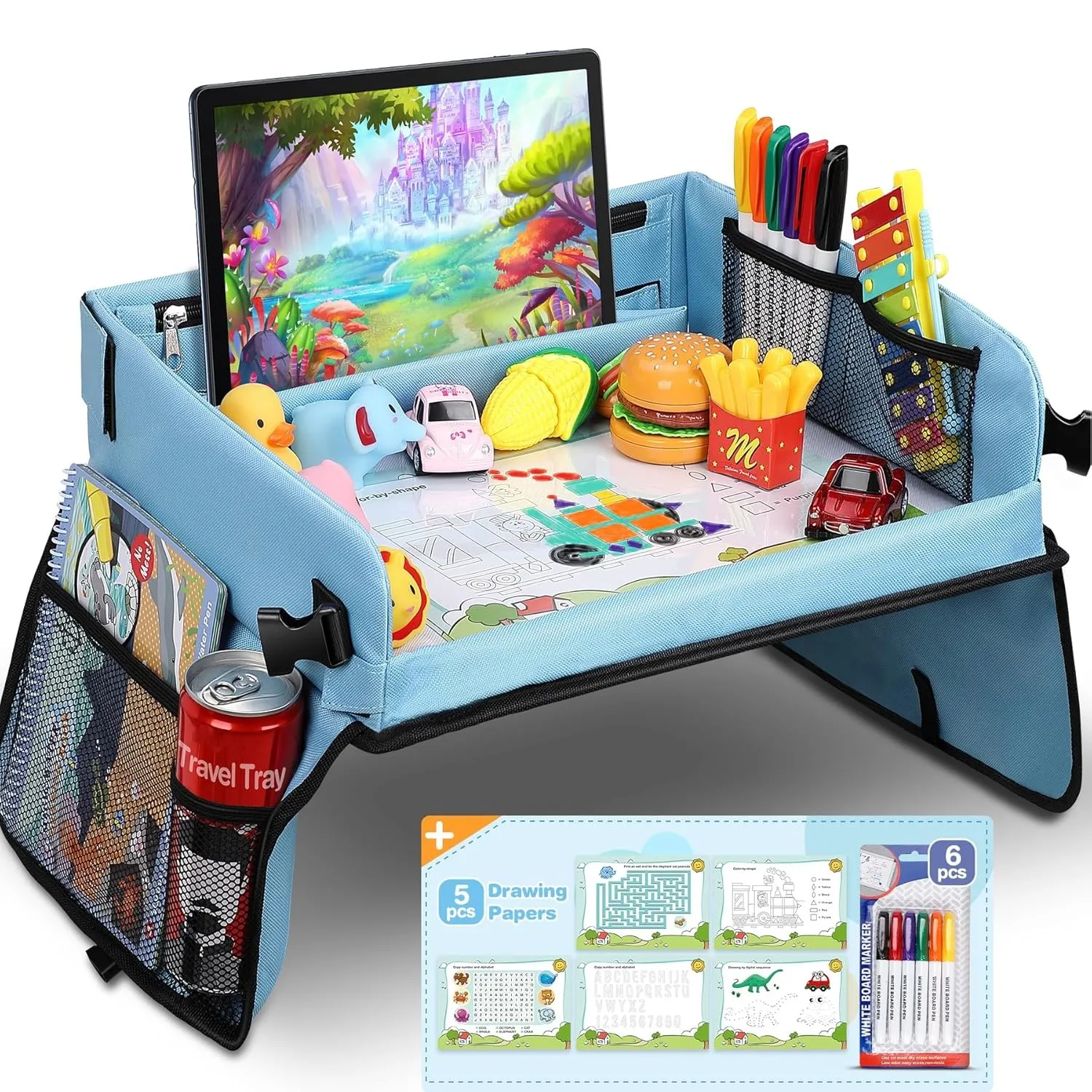 COOLJOY Kinder Knietablett Reisetisch,BeschäFtigung Autofahrt Kinder,Auto Organizer Kinder, Multifunktional Spielzeug a…