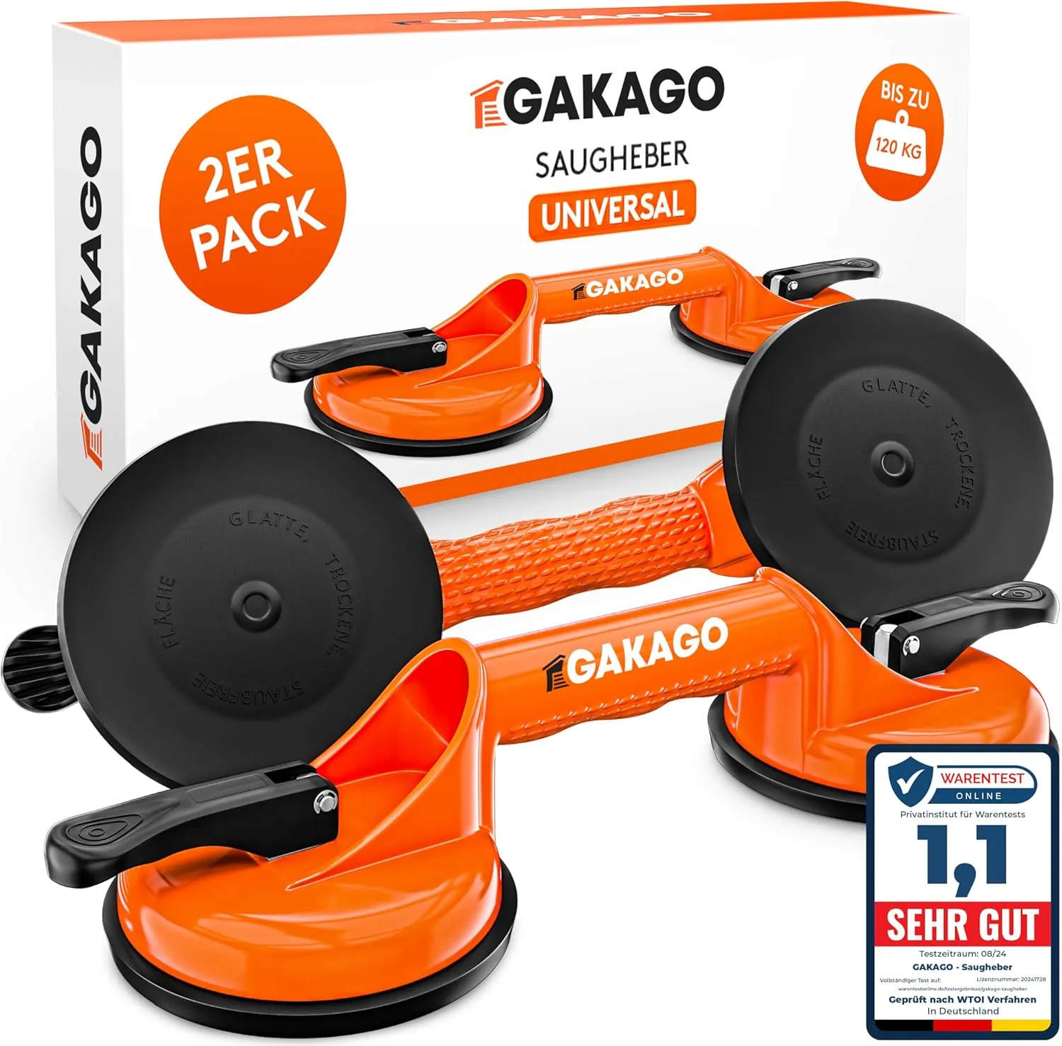 Gakago Suction Lifters (Pack of 2) - Ergonomic & Non-Slip Suction Handles - 120 kg Load Capacity Vacuum Lifter for Tran…