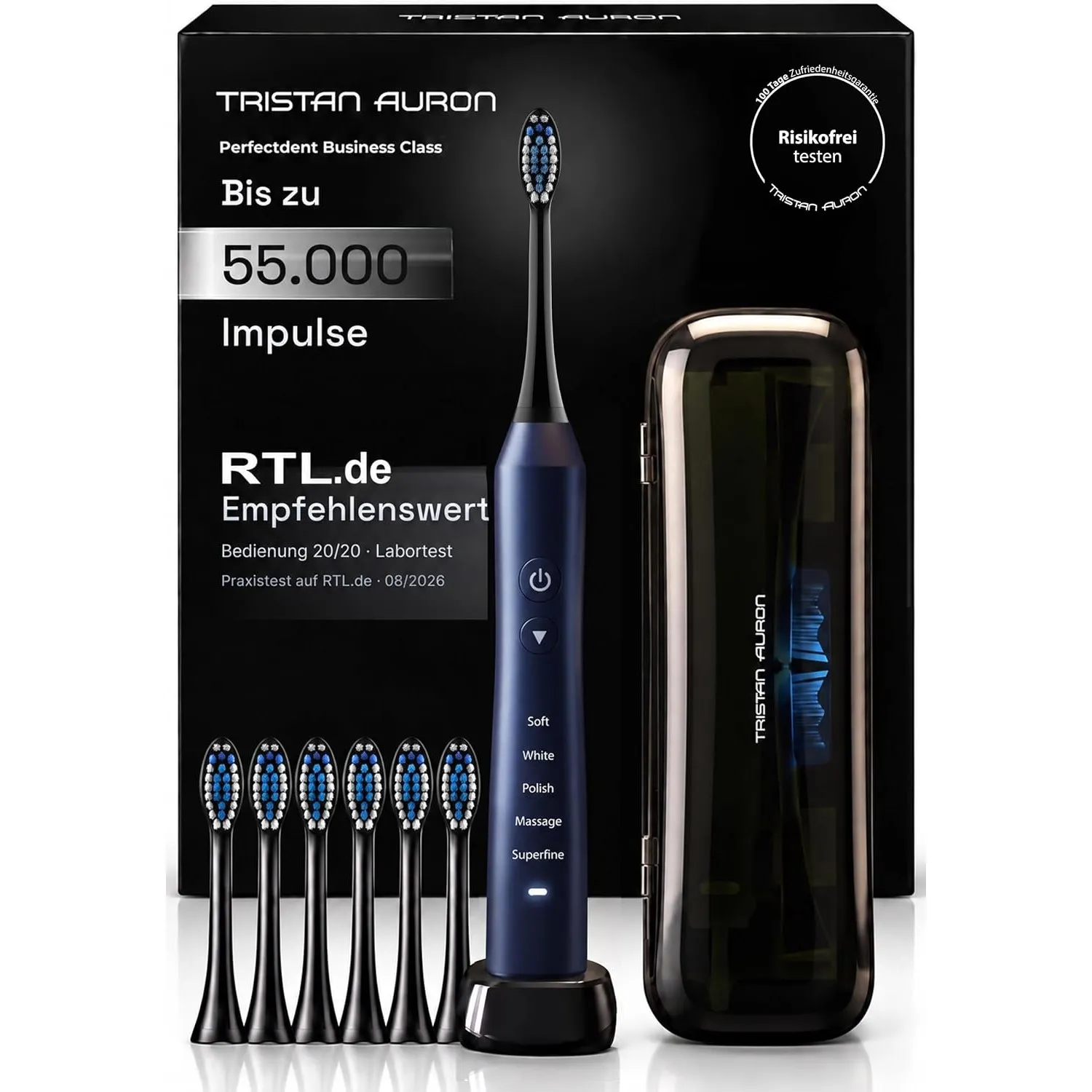 Tristan Auron Schallzahnbürste - Beste Reisezahnbürste 2025-100 Tage risikofrei testen - 55000 Elektrische Schwingungen…