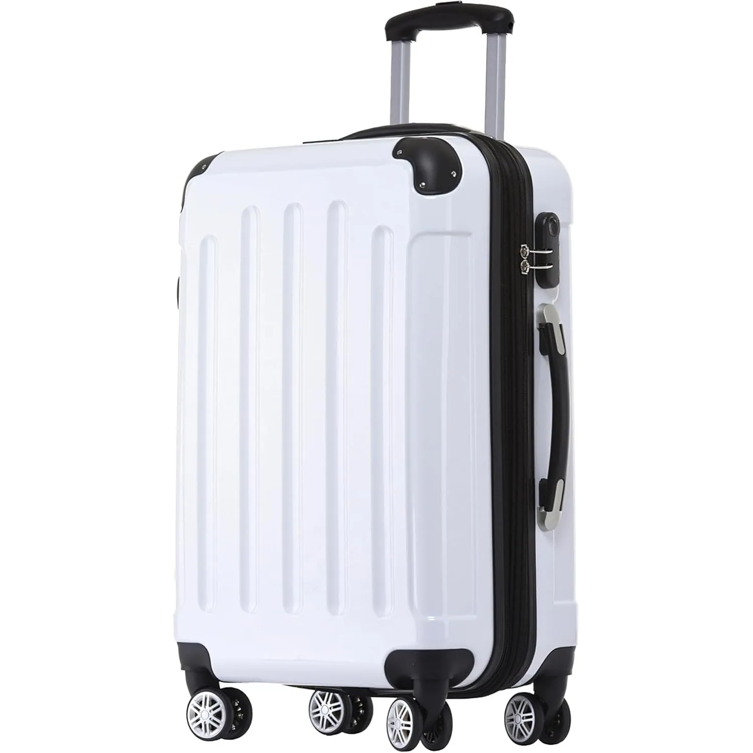 BEIBYE Zwillingsrollen 2048 Hartschale Trolley Koffer Reisekoffer in M-L-XL-Set in 15 Farben (White, L)