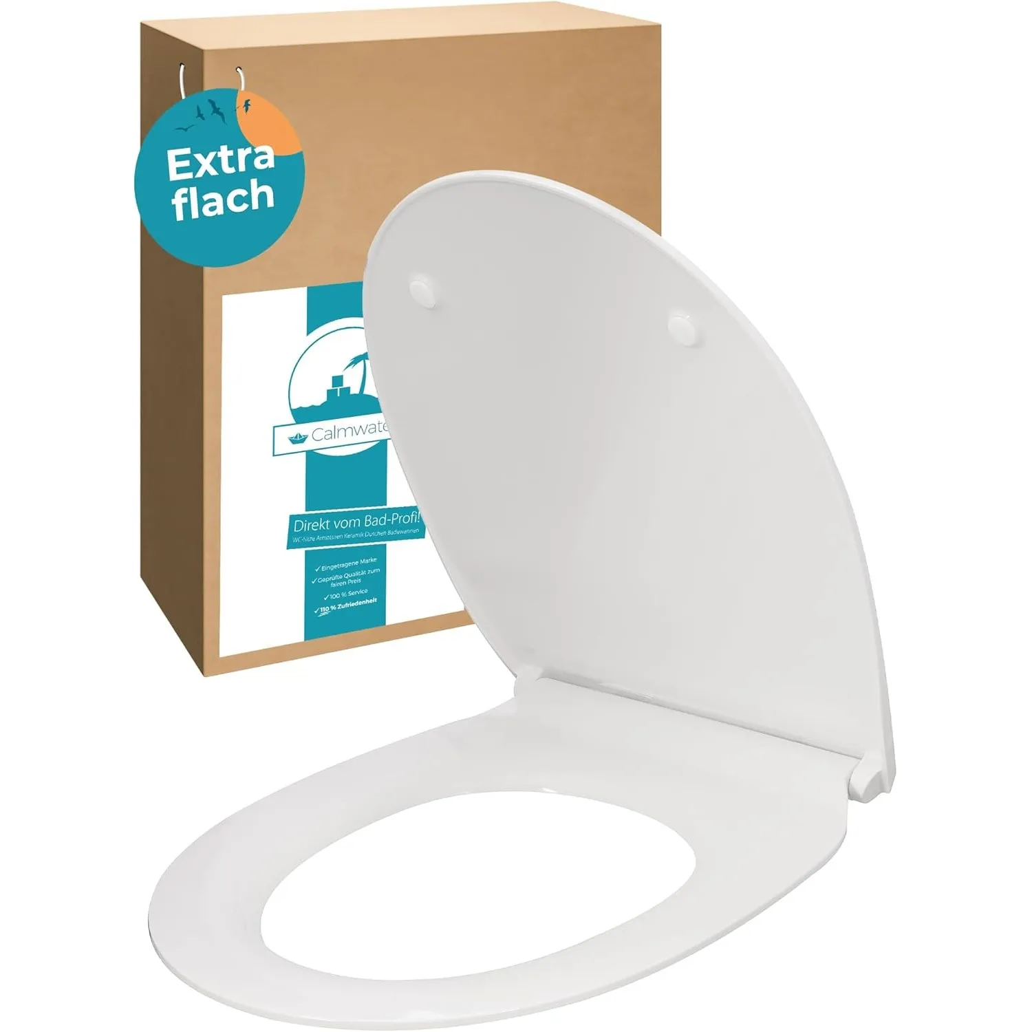 Calmwaters® Flacher WC-Sitz mit Absenkautomatik, Slim, antibakterieller Duroplast Toilettensitz, Edelstahl-Scharniere, …