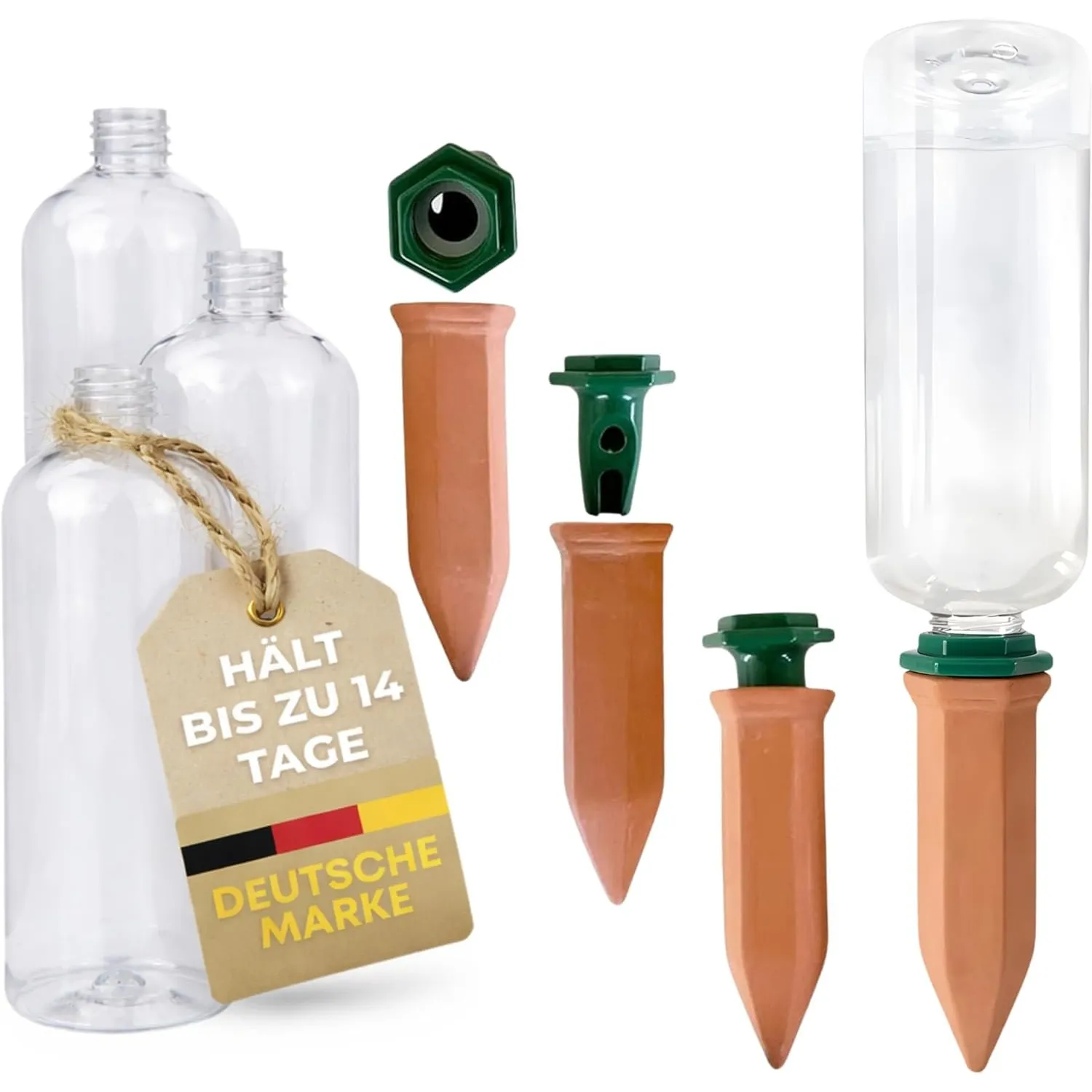 Bewässerungssystem für Pflanzen – Tonkegel Set inkl. Adapter & 750 ml PET-Flaschen – automatische Urlaubsbewässerung fü…