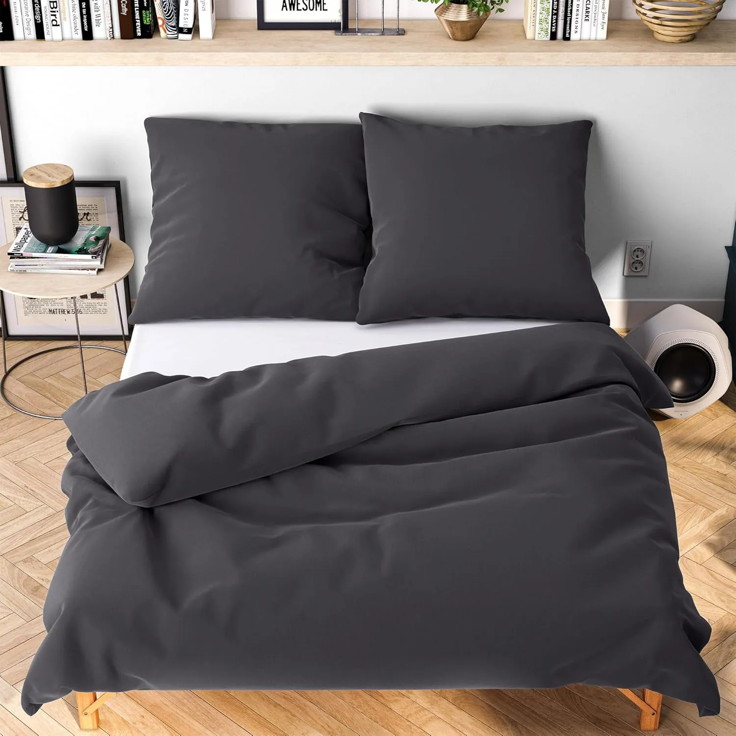 Wolkenfeld Bed Linen 135 x 200 cm, Grey Anthracite, Cuddly Soft and Non-Iron, OEKO-TEX Certified, 1x Duvet Cover + 1x P…