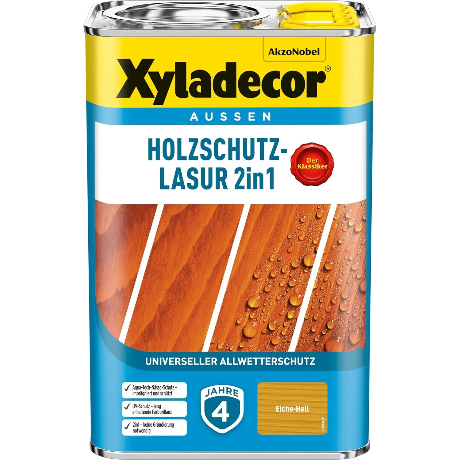 Xyladecor Holzschutz-Lasur 2in1, Universeller Allwetter-Schutz – Der Klassiker, Eiche hell, 4 l