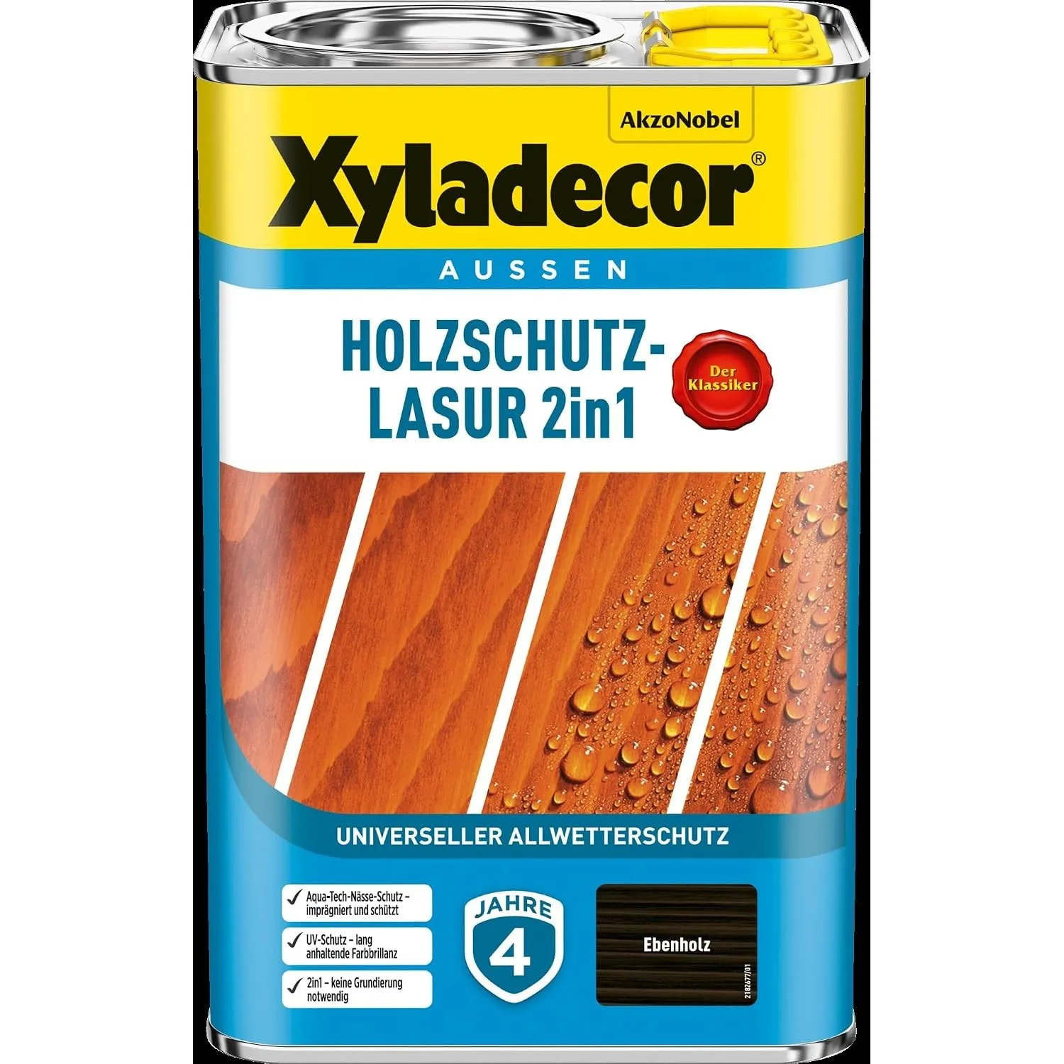 Xyladecor Holzschutz-Lasur 2in1, Universeller Allwetter-Schutz – Der Klassiker, Ebenholz, 4 l