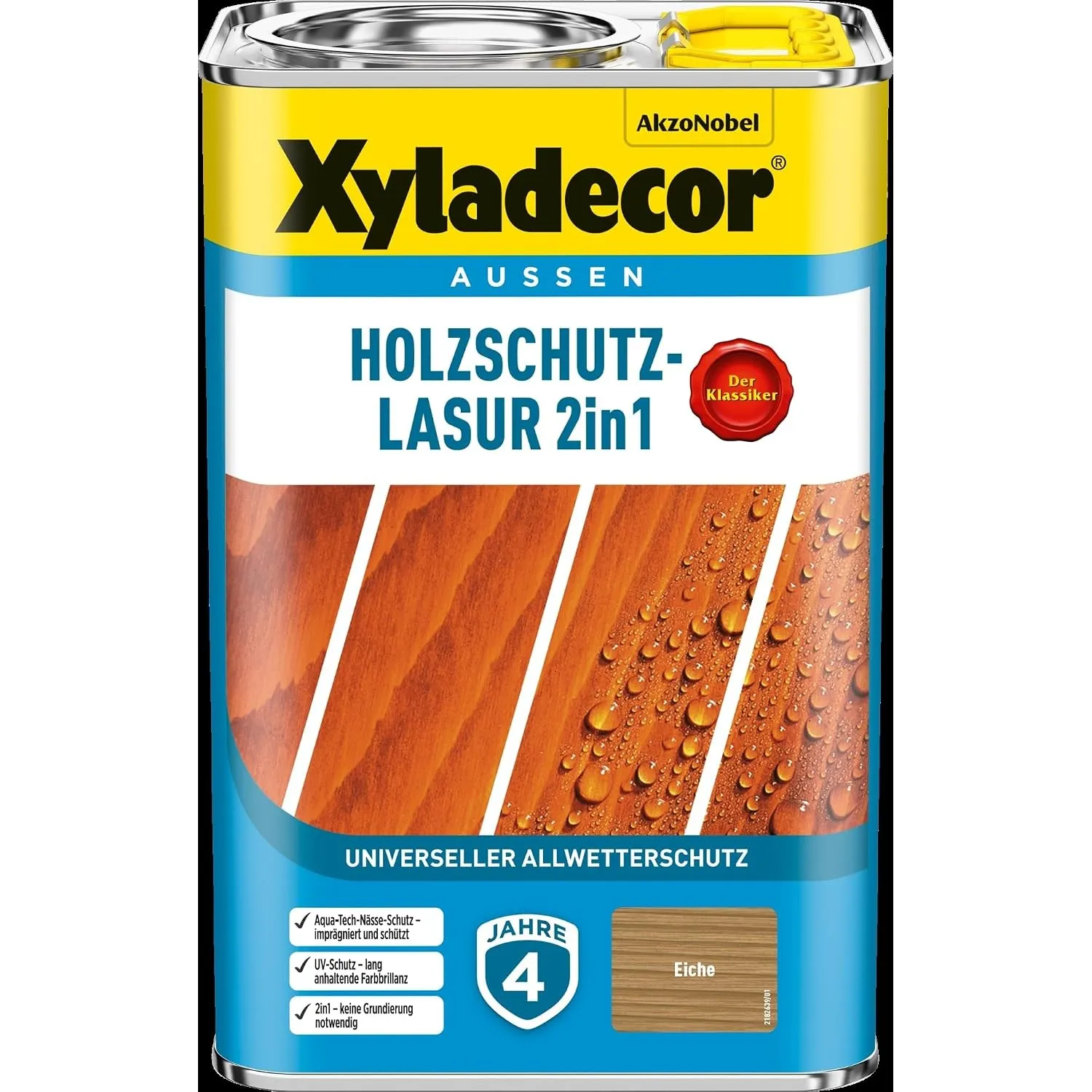 Xyladecor Holzschutz-Lasur 2in1, Universeller Allwetter-Schutz – Der Klassiker, Eiche, 4 l