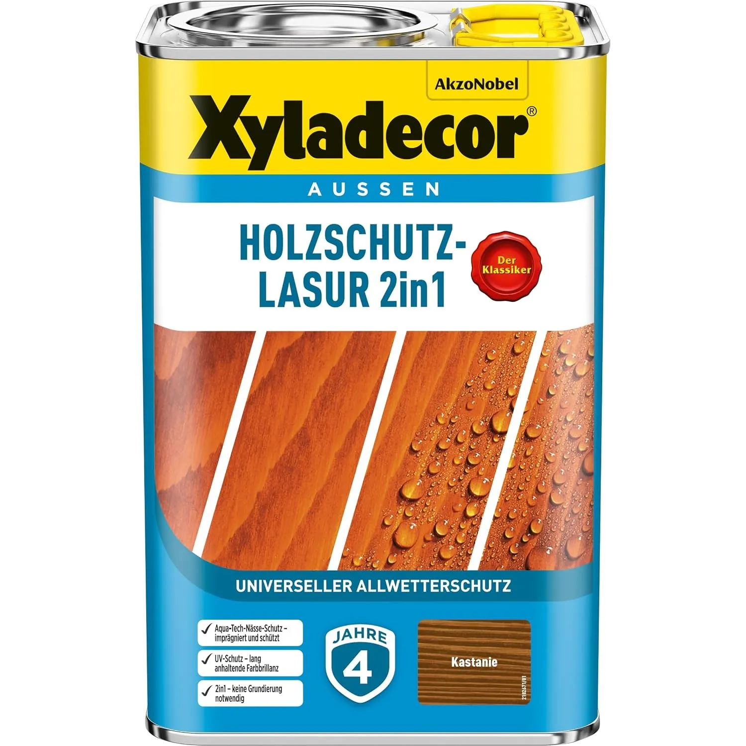 Xyladecor Holzschutz-Lasur 2in1, Universeller Allwetter-Schutz – Der Klassiker, Kastanie, 4 l
