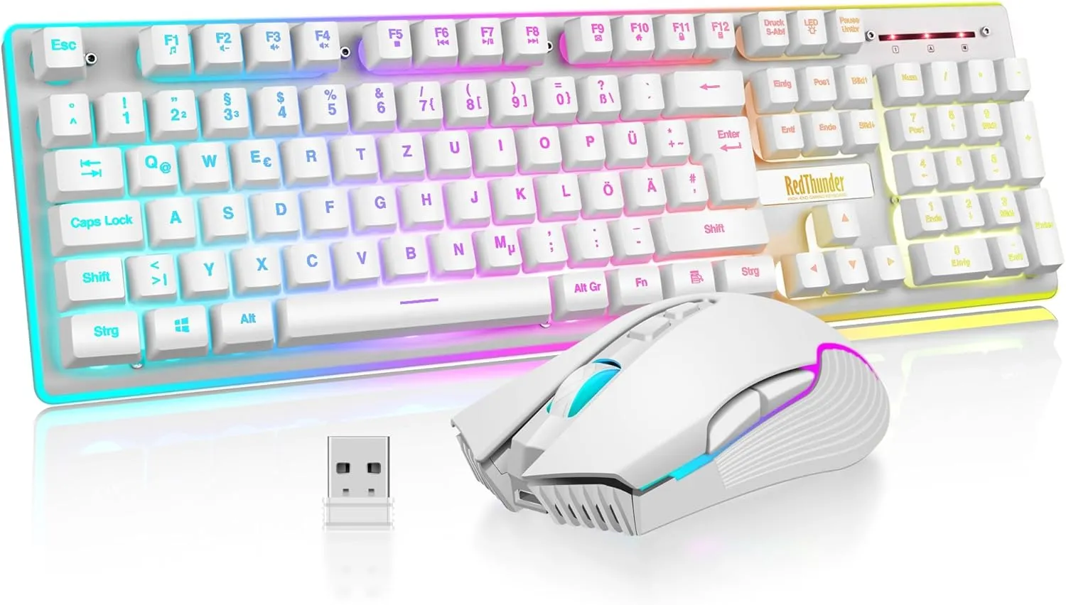 RedThunder K10 Kabelloses Gaming Tastatur und Maus Set, QWERTZ DE-Layout LED Hintergrundbeleuchtung, 3000mA Batteriekap…