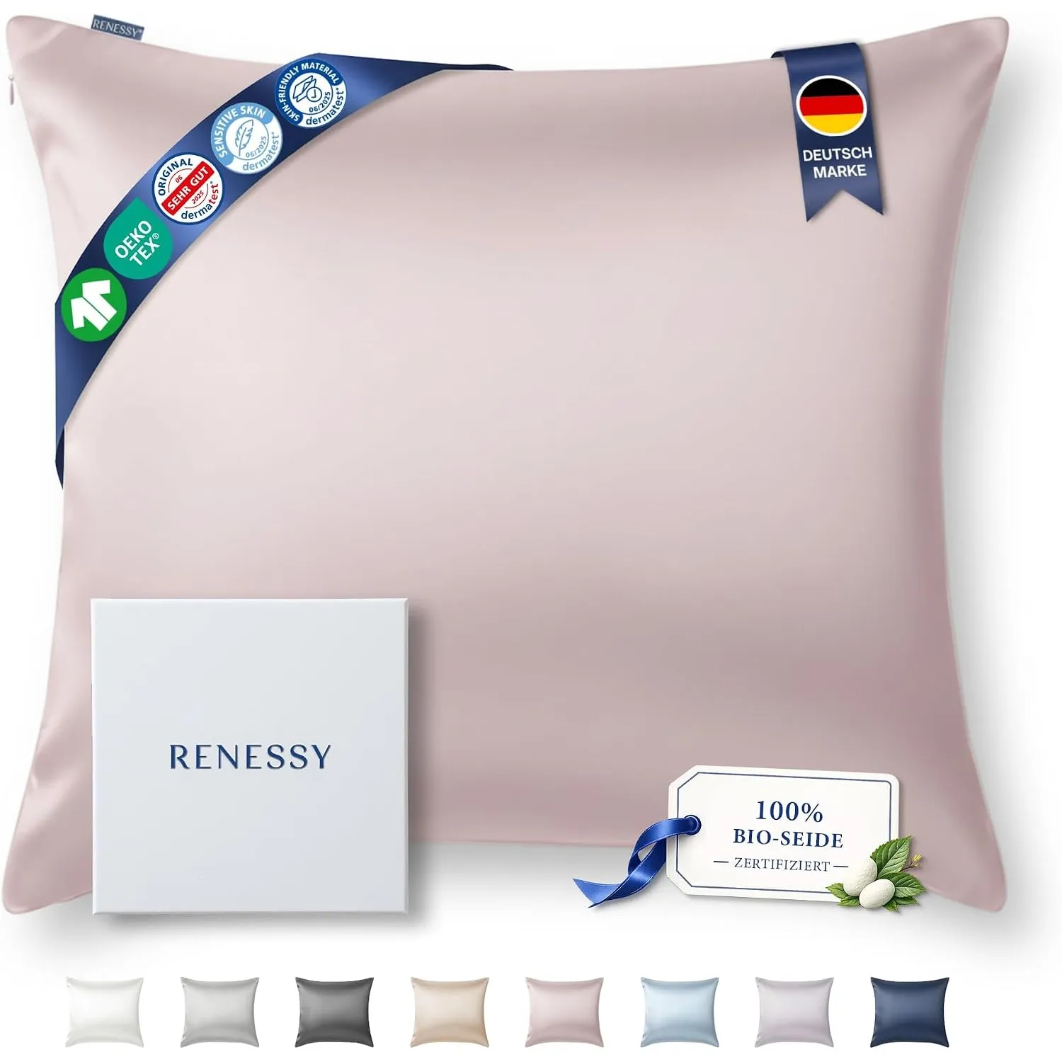 Kissenbezug aus 100% Bio-Seide 80x80 cm - 22 Momme Maulbeerseide, Güteklasse 6A, Oeko-Tex zert. in Deutschland - Luxus …
