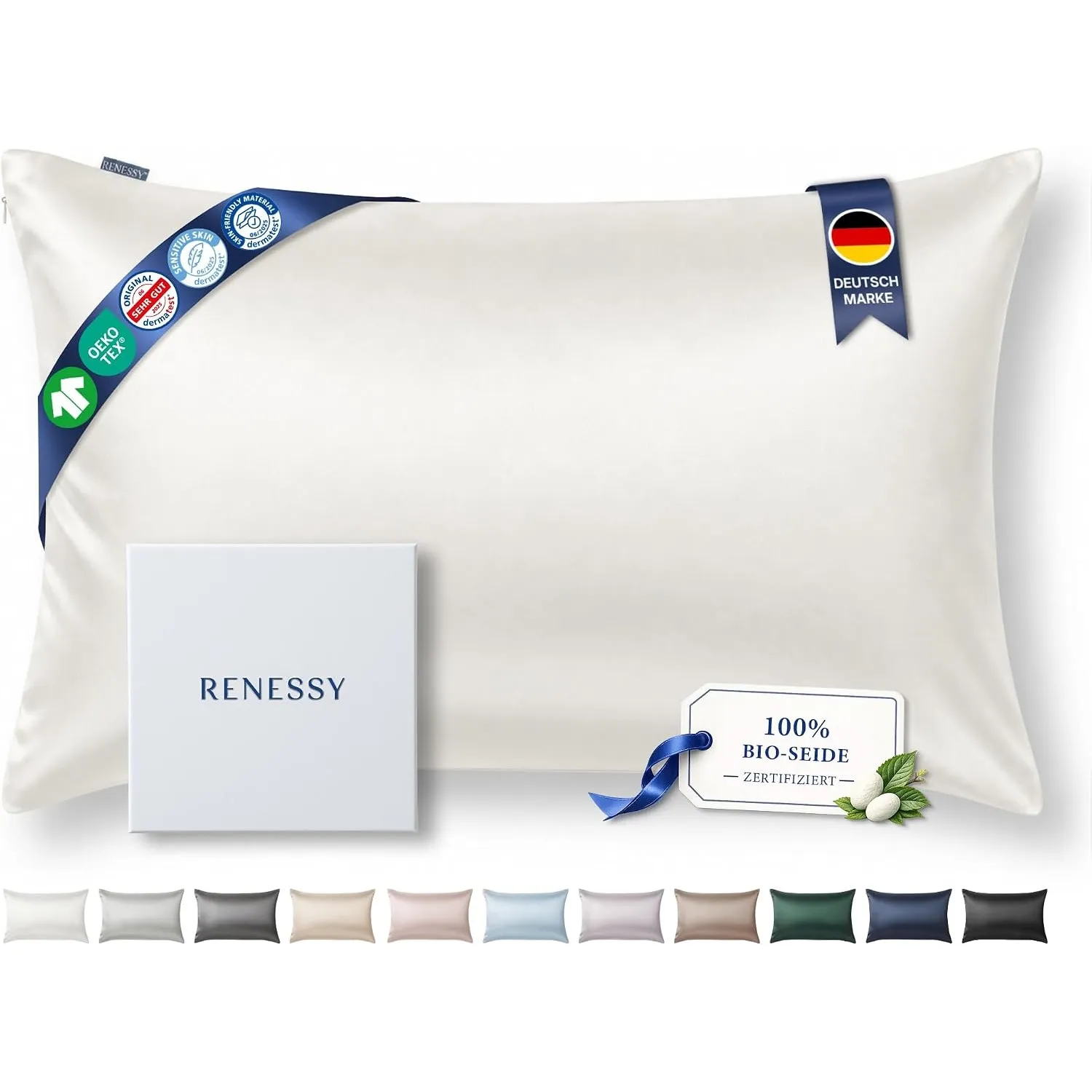 Kissenbezug aus 100% Bio-Seide 40x80cm - 22 Momme Maulbeerseide, Güteklasse 6A, Oeko-Tex zert. in Deutschland - Luxus f…