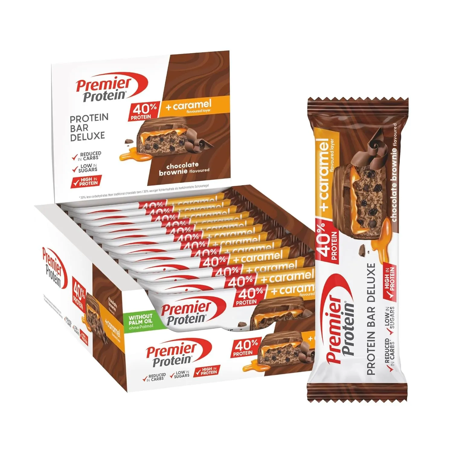 Premier Protein - Protein Bar Deluxe 40% - Chocolate Brownie - 12x50g - Low sugar - Low Carb - palmölfrei