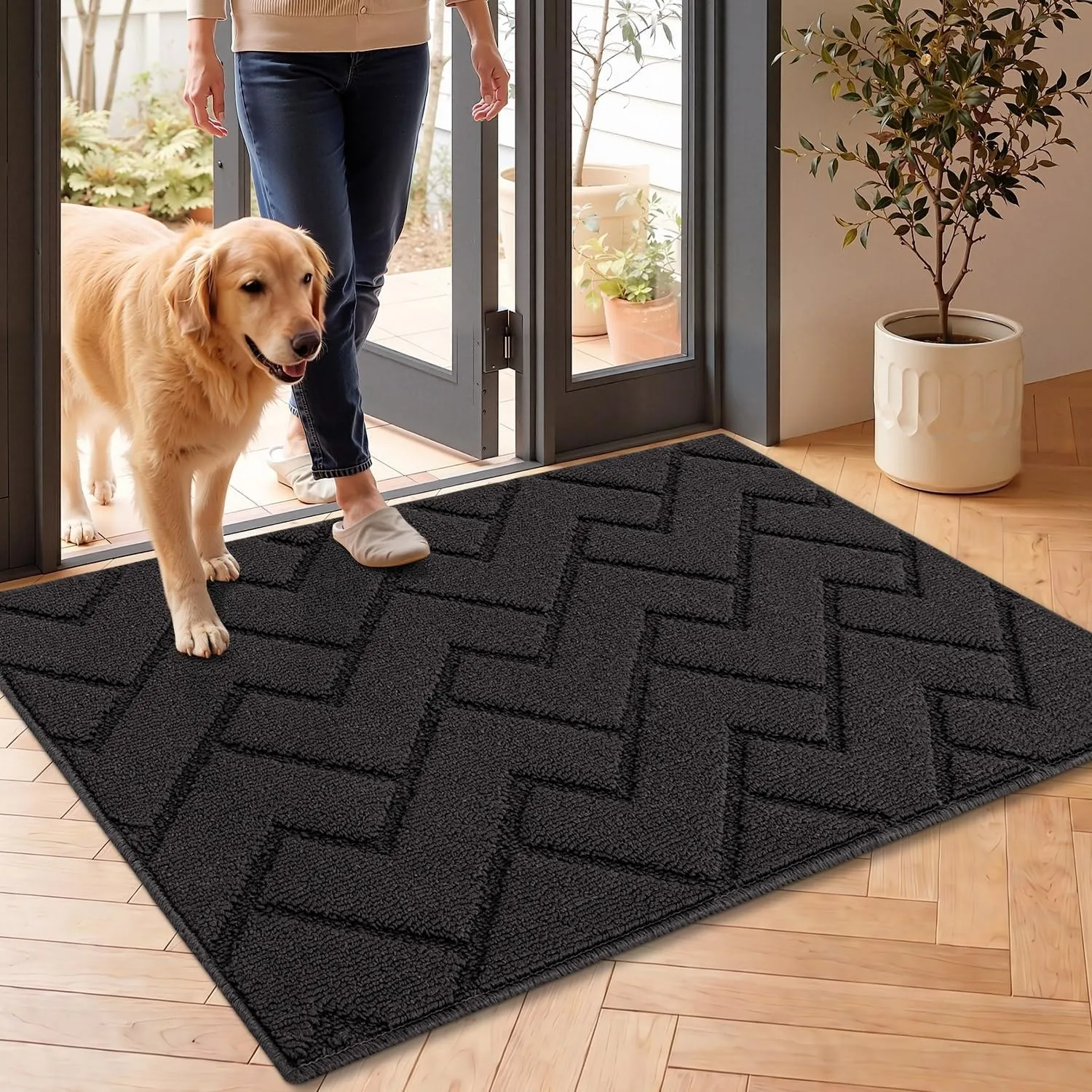 Biscpro Fußmatte Dunkelgrau 60x90cm Innen und Außen Waschbar Fussmatte Wasserdicht Türmatte Rutschfester Schmutzfänger …