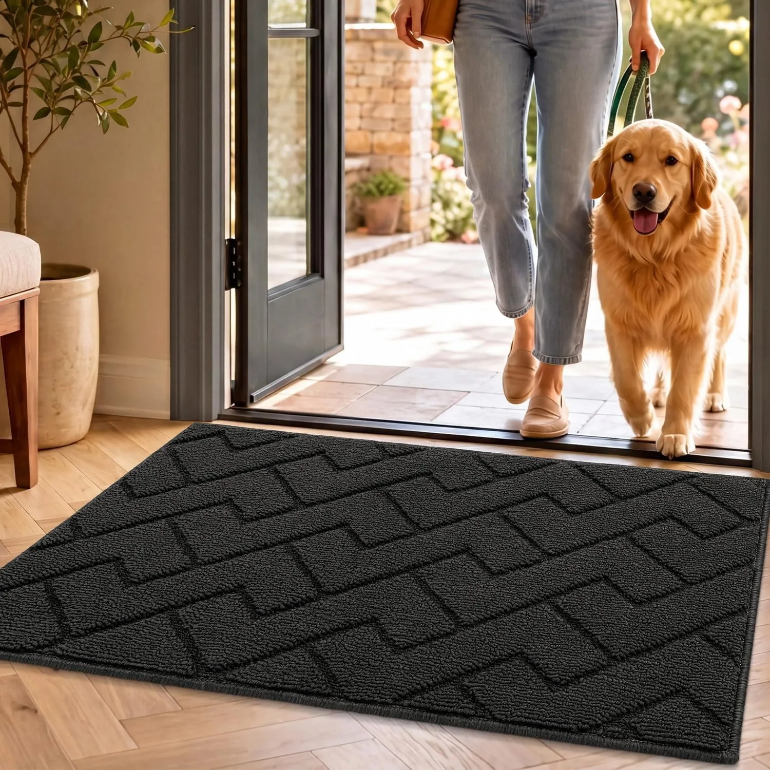 Biscpro Fußmatte Dunkelgrau 50x80cm Innen und Außen, Waschbar Fussmatt, Wasserdicht Türmatte, Rutschfester Schmutzfänge…