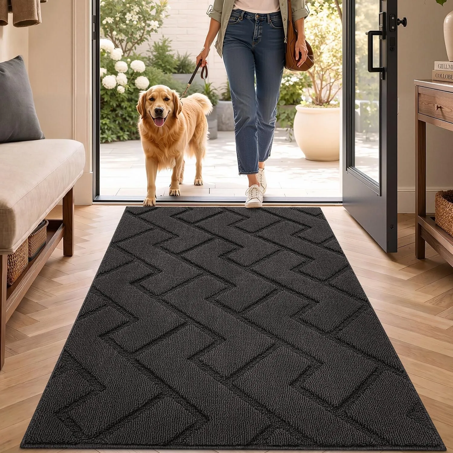 Biscpro Fußmatte Dunkelgrau 80x120cm Innen und Außen, Waschbar Fussmatt, Wasserdicht Türmatte, Rutschfester Schmutzfäng…