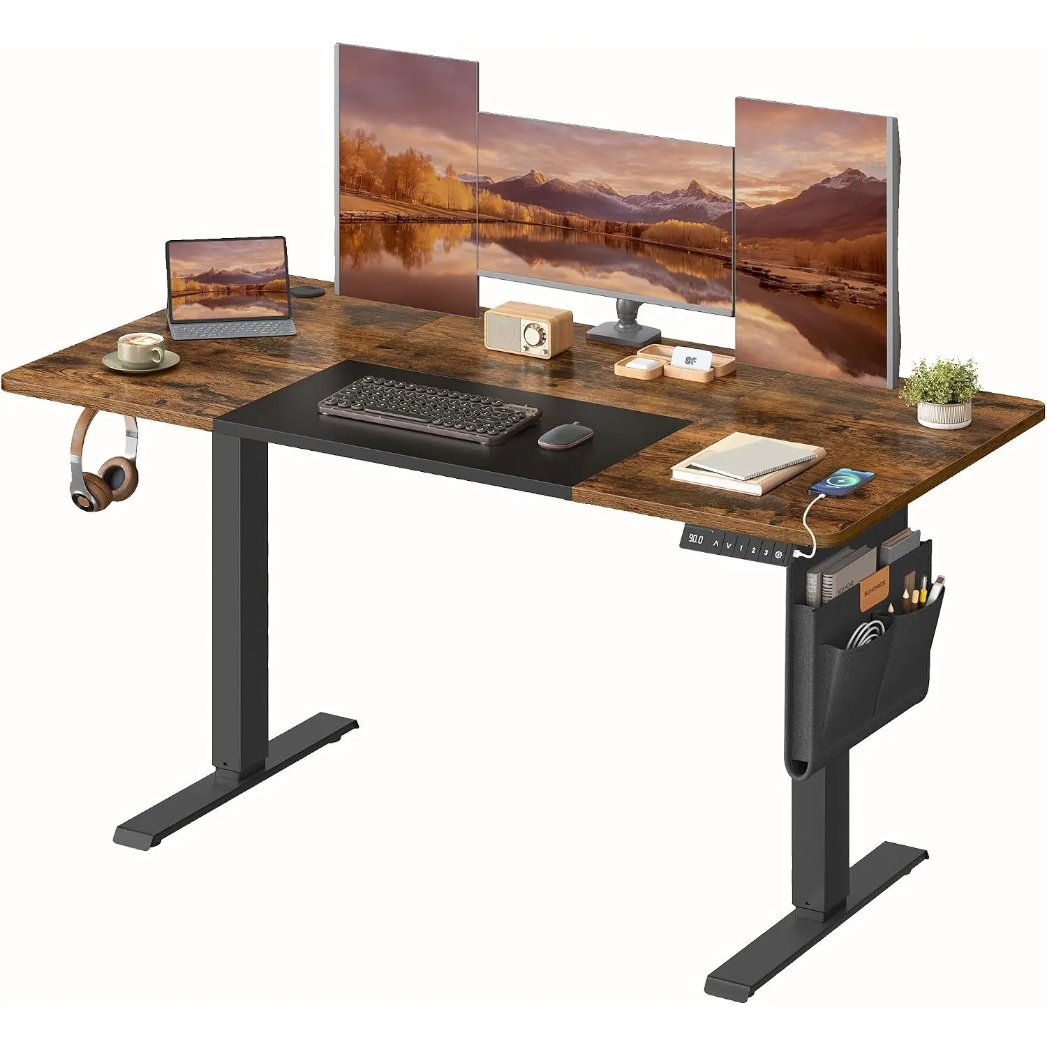 SONGMICS Höhenverstellbarer Schreibtisch 140 x 60 cm