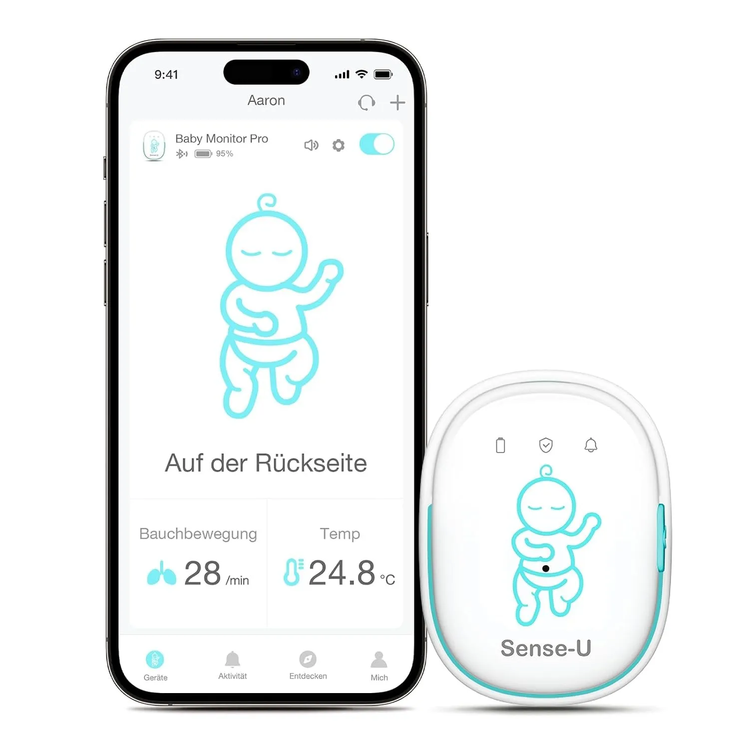 Sense-U Pro Smart Babyphone, Bewegungsmonitor, verbindet Sich direkt mit Ihrem Smartphone und verfolgt die Bauchbewegun…