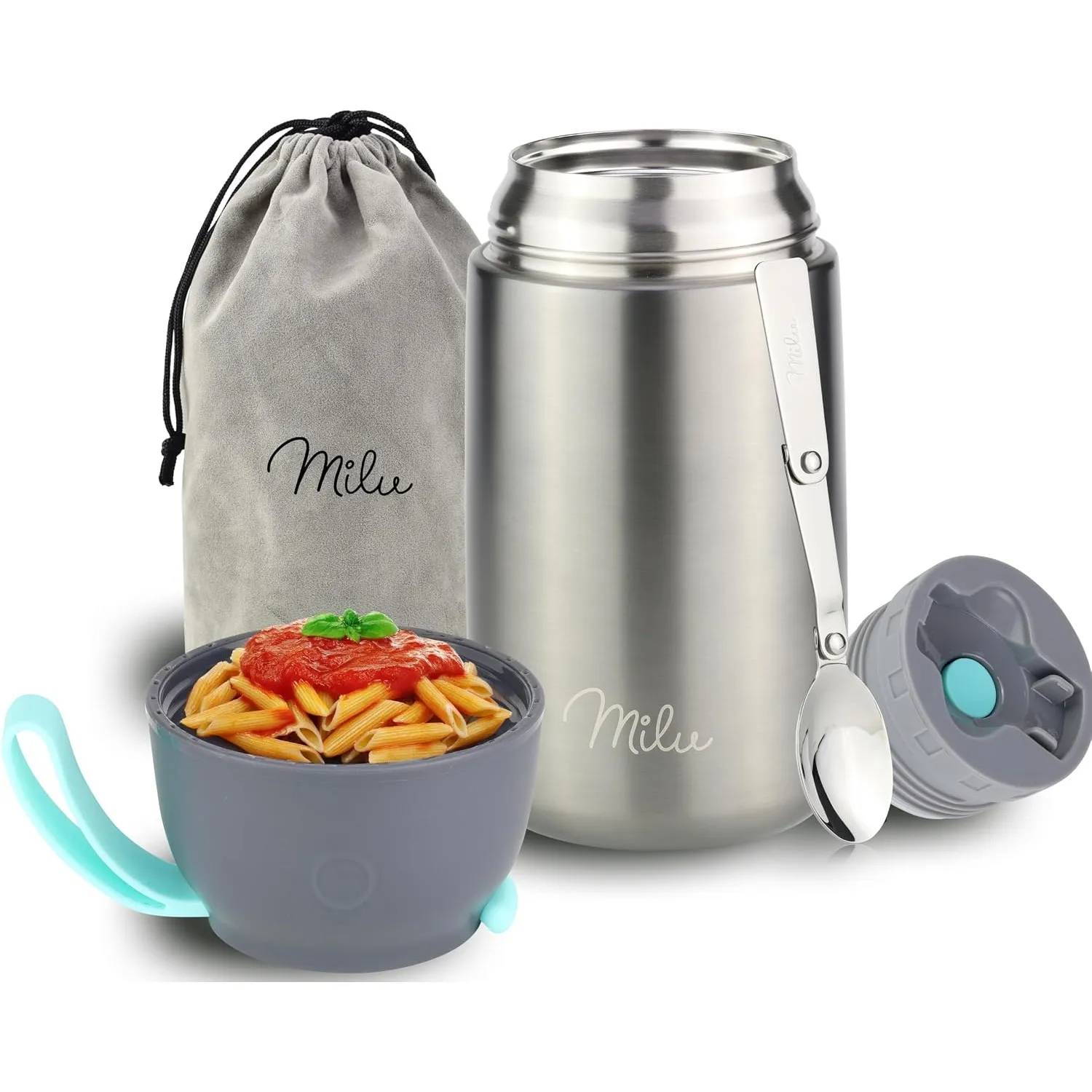 Milu® Thermobehälter für Essen 800ml, Edelstahl Warmhaltebehälter mit Löffel, Thermobecher Essen, Thermo Lunchbox für K…