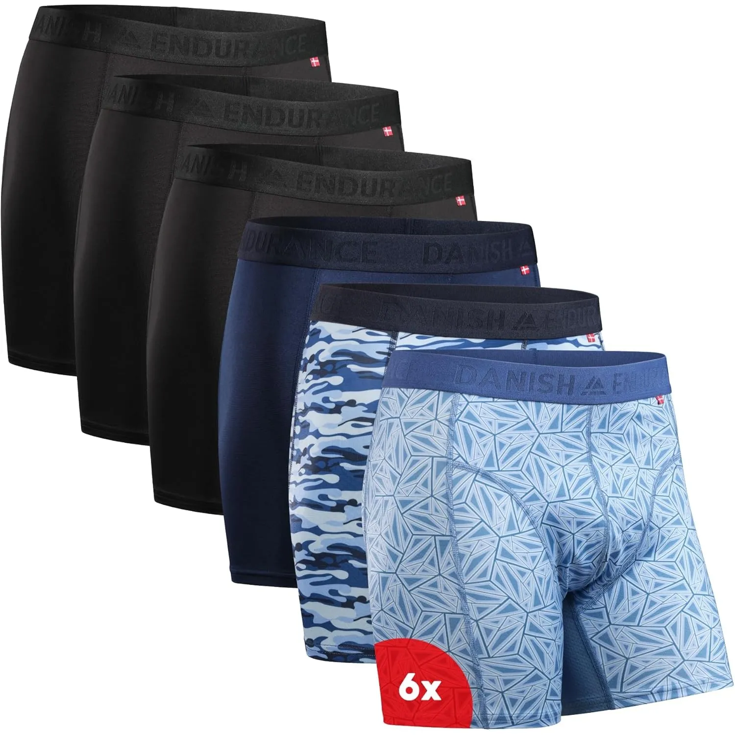 DANISH ENDURANCE 6er Pack Sport Boxershorts Herren, Funktionsunterwäsche, Sportunterwäsche Herren, Elastisch, Geruchsne…