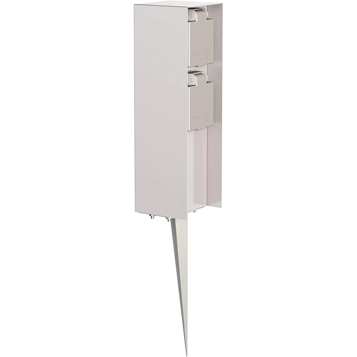 ledscom.de Garten-Steckdosen-Säule POMI mit Erdspieß für außen, IP44, 2-Fach, Edelstahl, eckig, 23cm