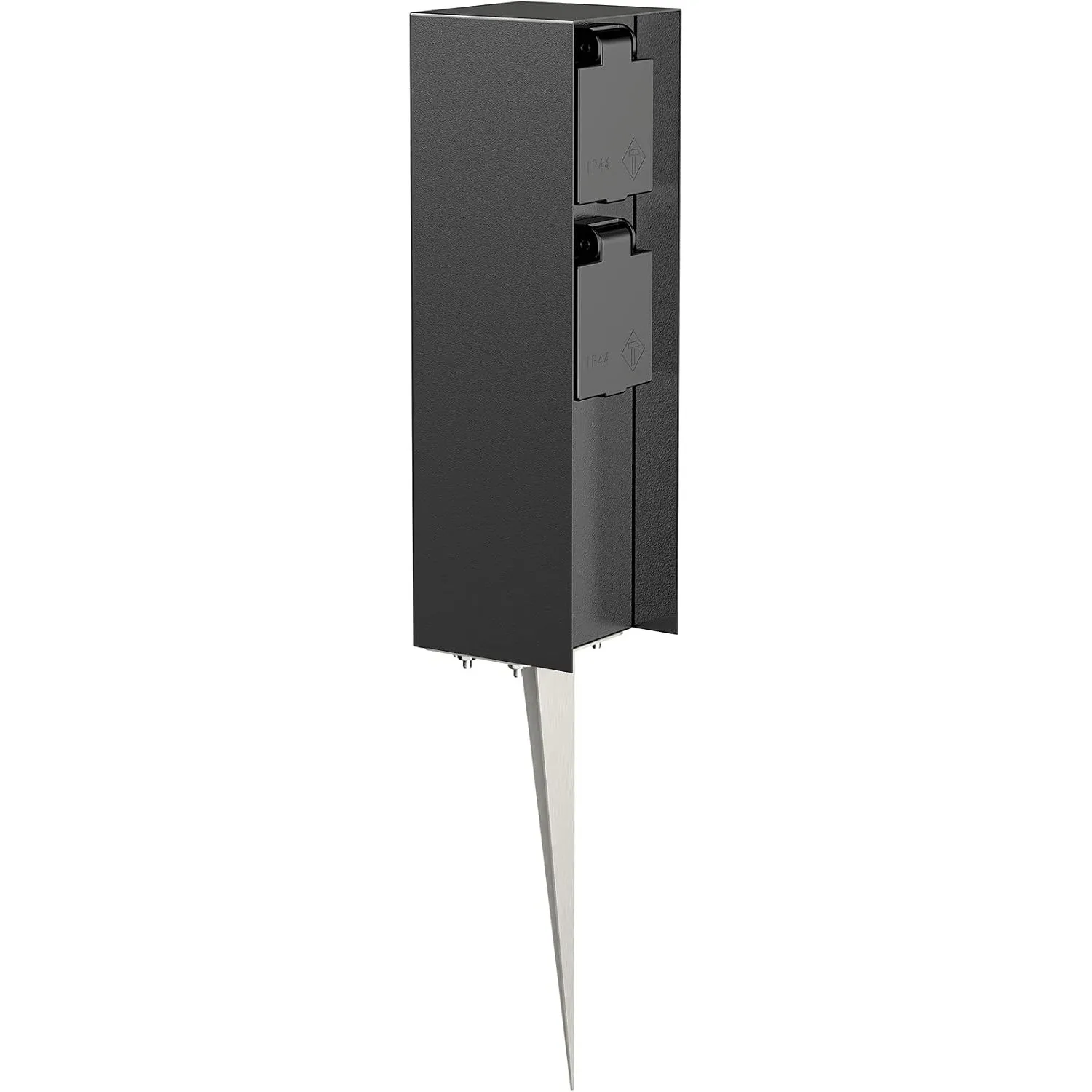 ledscom.de Garten-Steckdosen-Säule POMI mit Erdspieß für außen, IP44, 2-Fach, schwarz, eckig, 23cm