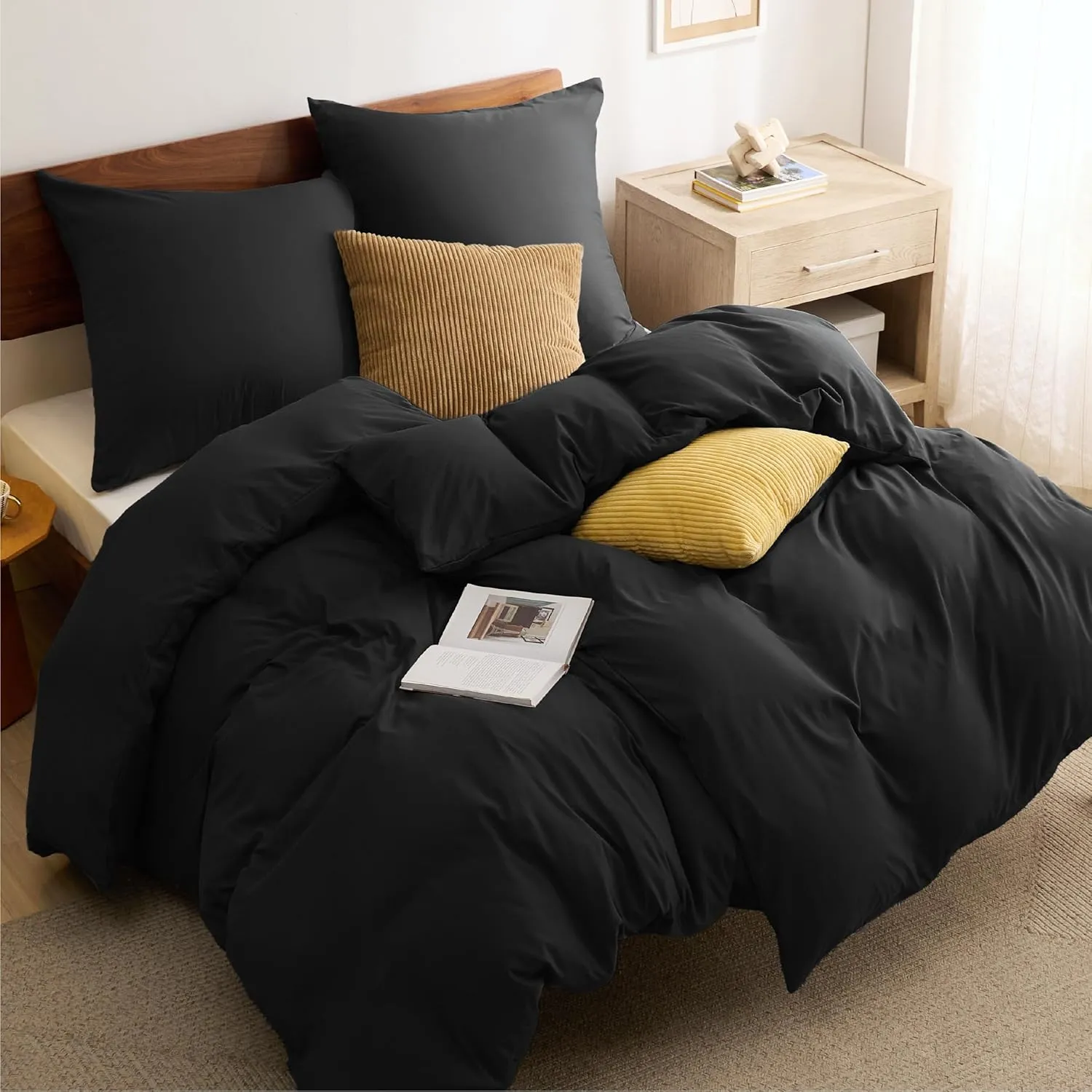 BEDSURE Bettwäsche 135x200 4teilig Schwarz - 2 Bettbezüge 135x200 cm + 2 Kissenbezüge 80X80 cm, ÖKO-TEX Bettwäsche-Sets…