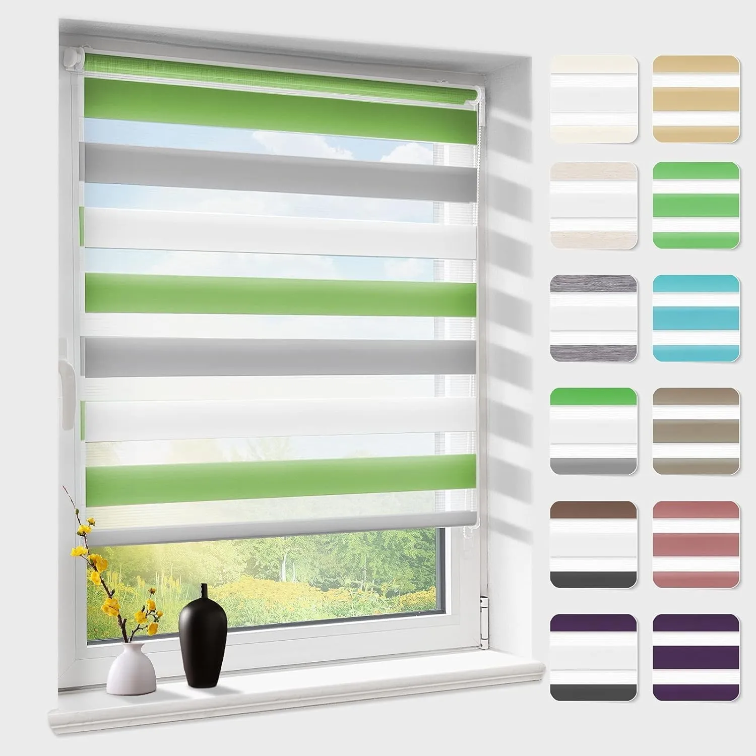 Doppelrollo klemmfix ohne Bohren, Duo Rollos für Fenster & Tür mit Bohren, Weiß Grau Grün B45 x H120cm (Stoffbreite 45 …