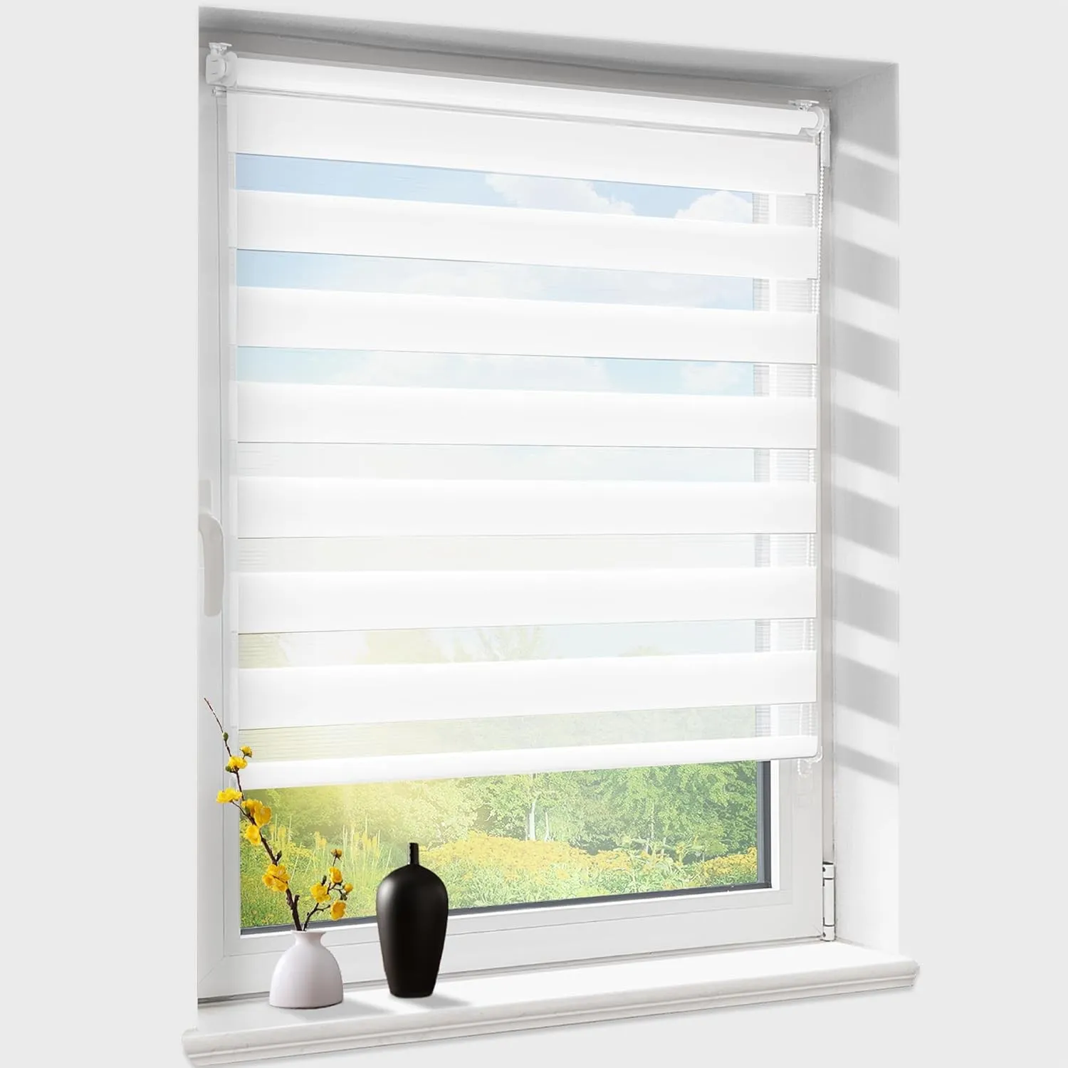 Doppelrollo klemmfix ohne Bohren, Duo Rollos für Fenster & Tür mit Bohren, Version 2026 Weiß B100 x H140cm (Stoffbreite…