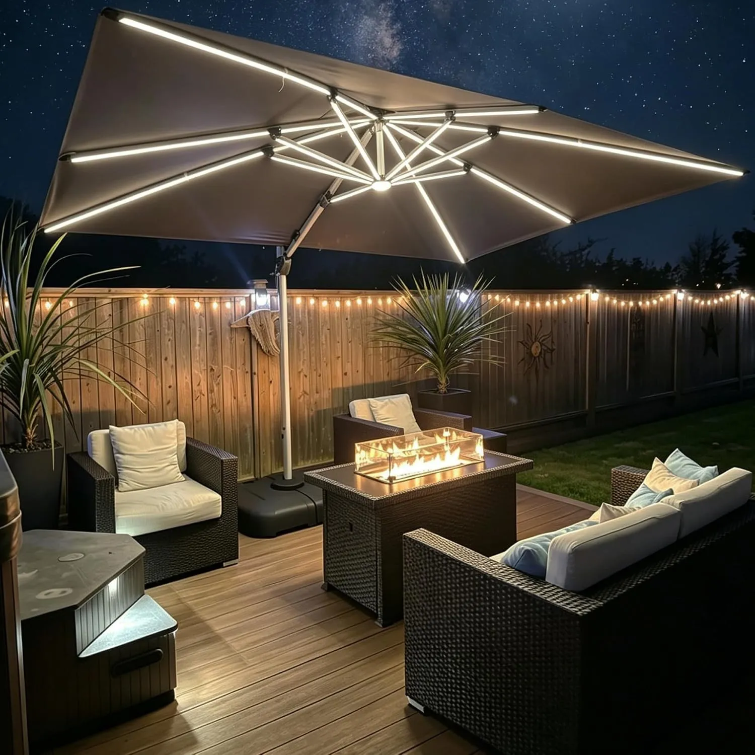PURPLE LEAF Sonnenschirm 270 × 365 cm mit LED Drehbarer 360°, Grau