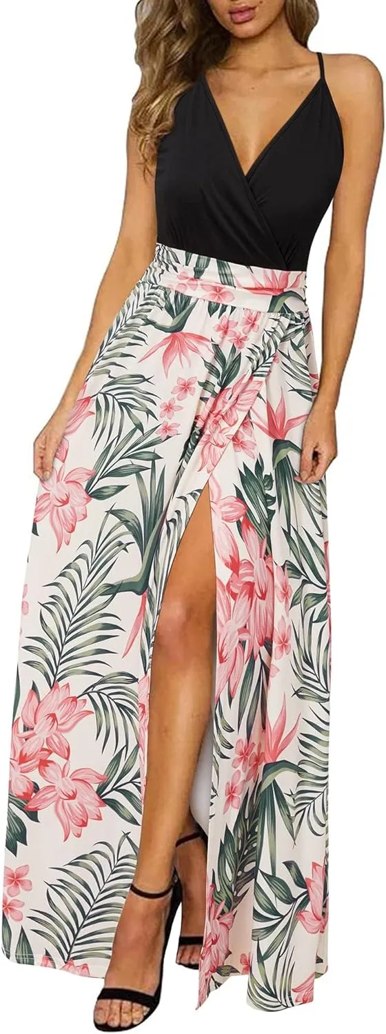 Newshows Women’s Summer Dress, Long Maxi Dress, Summer V-Neck Dress, Slit, Elegant, Spaghetti Straps, Casual Dress, for…